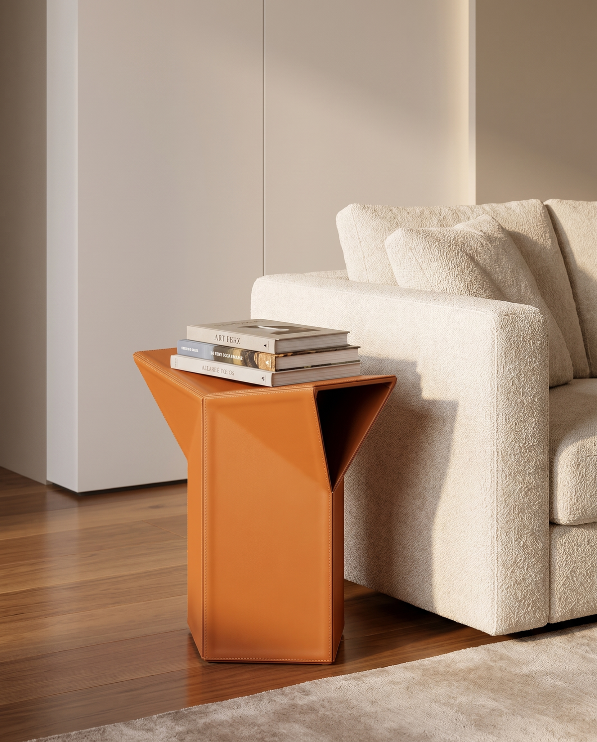 Diamond-Form Conical Leather Side Table - Vivid Brown