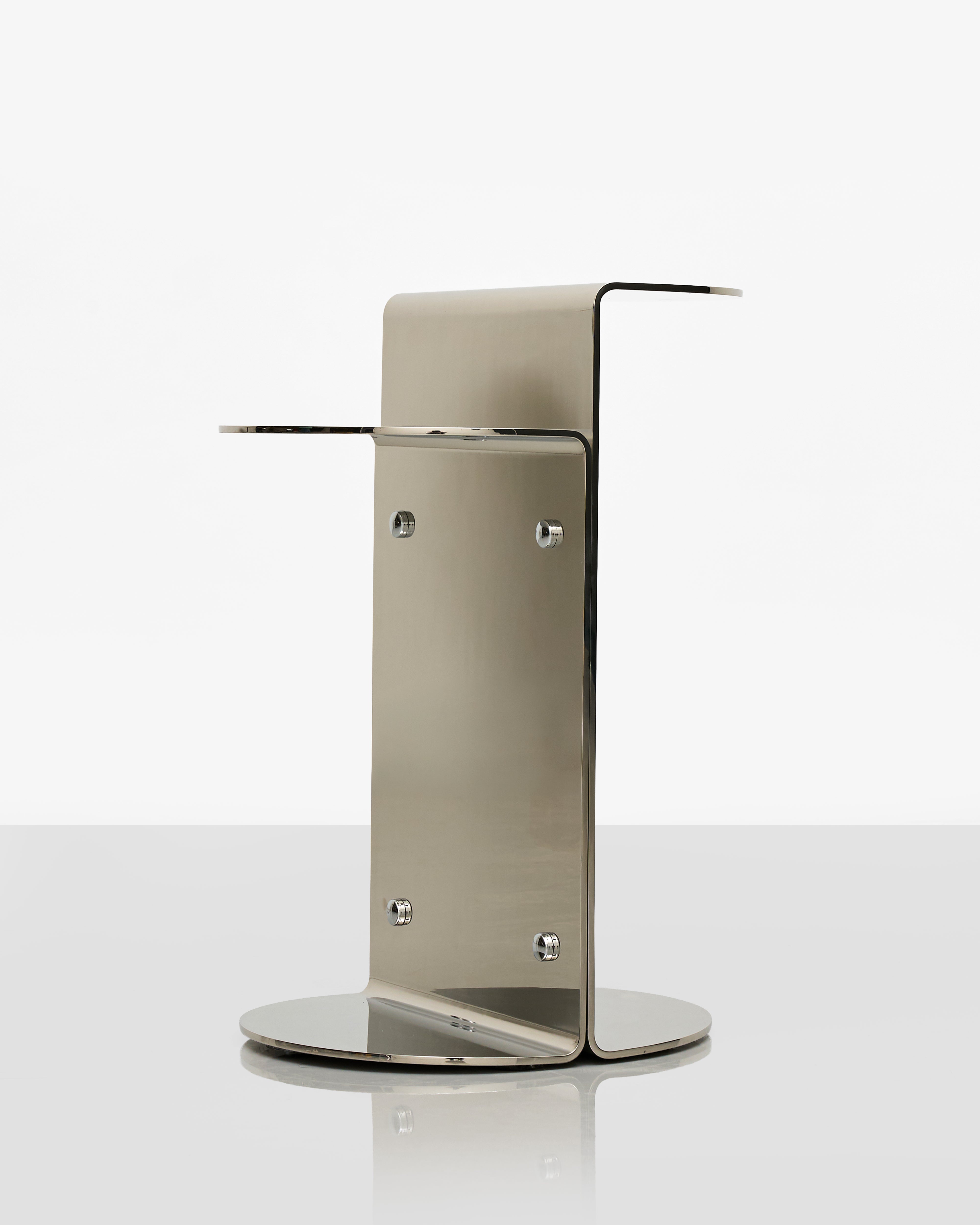 Silver metal stand on a white background