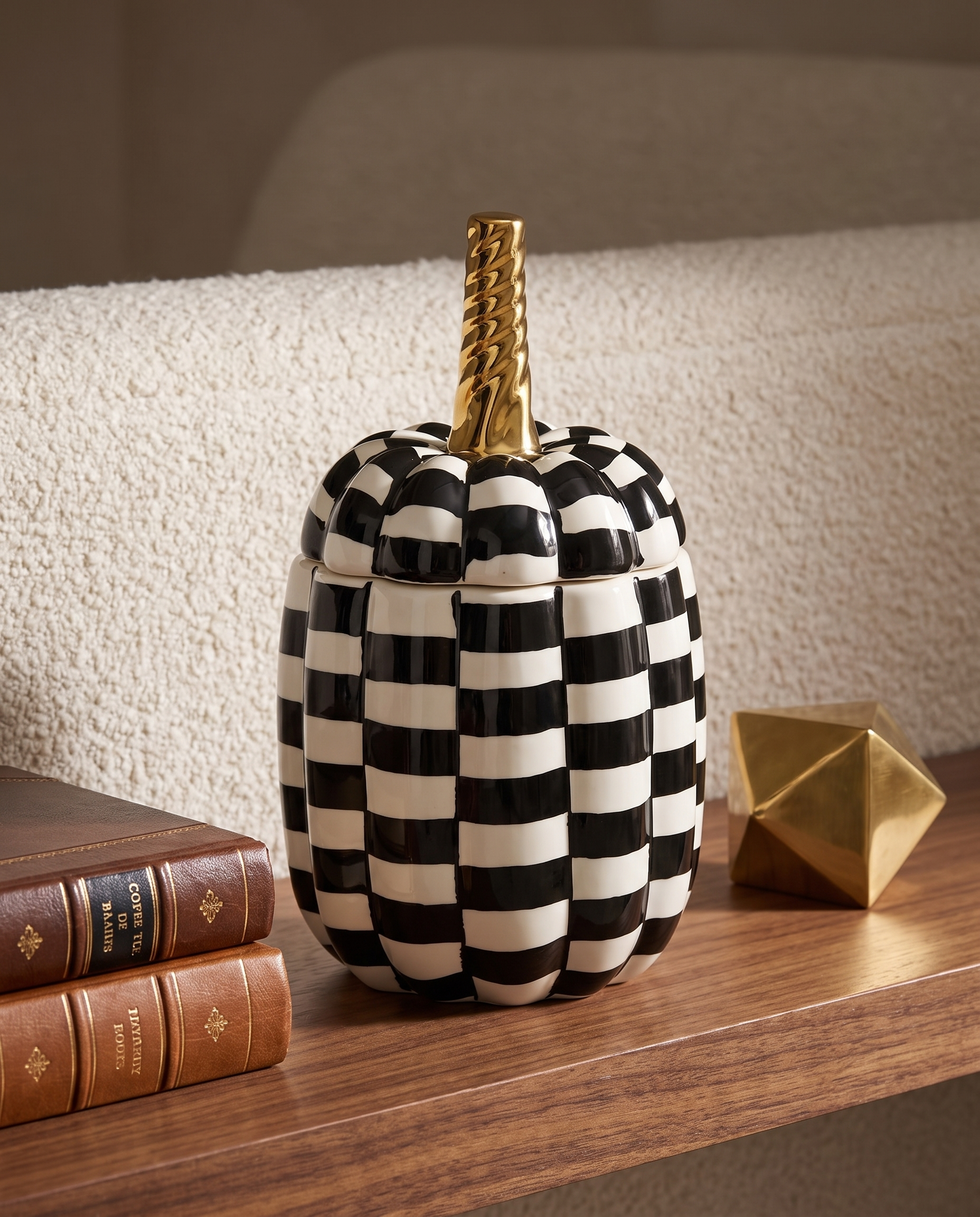 Gilded Check Pumpkin Jar Decor