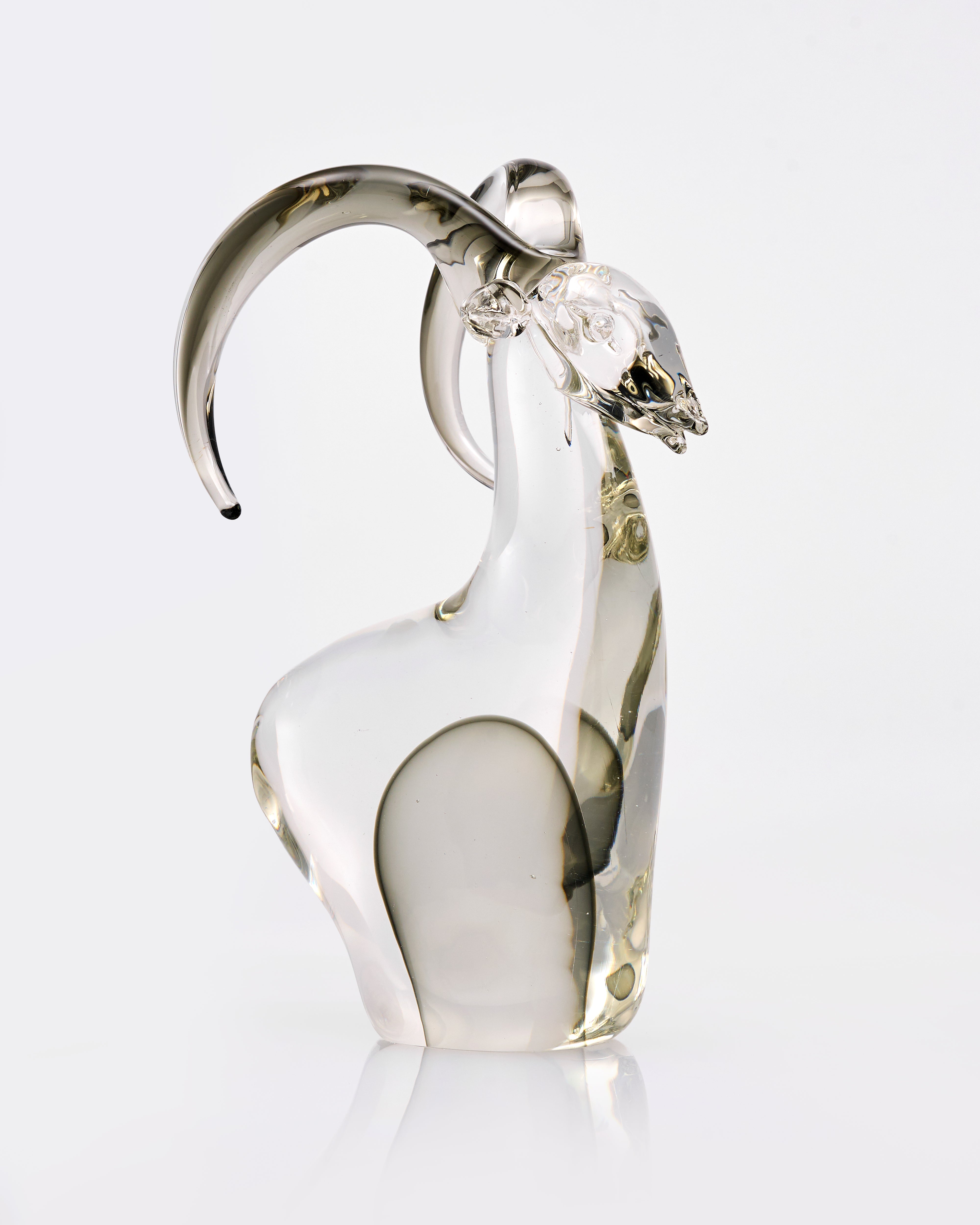 Glass Glintor Goat Transparent Crystal Decor figurine on a white background
