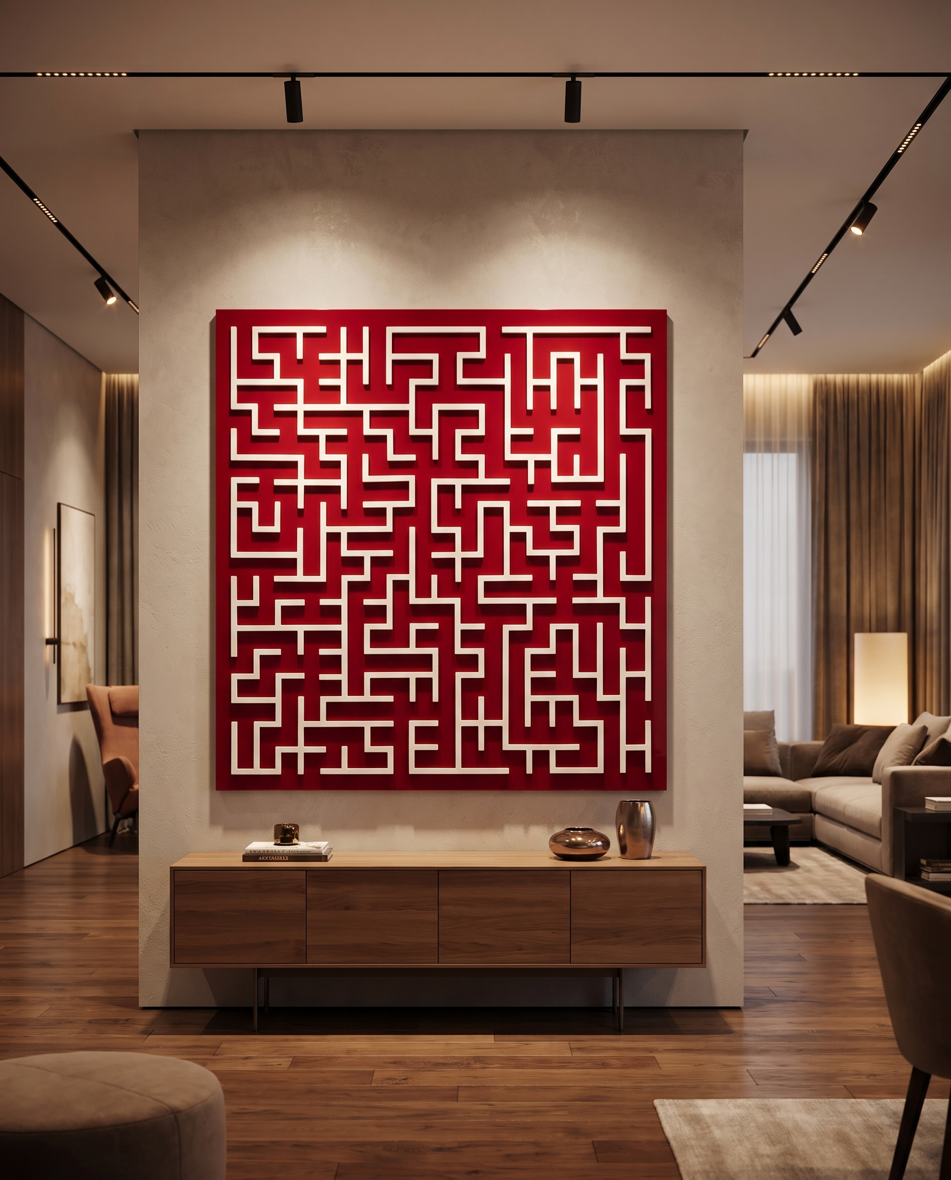 Harmony Maze Wall Art - Dark Carmine