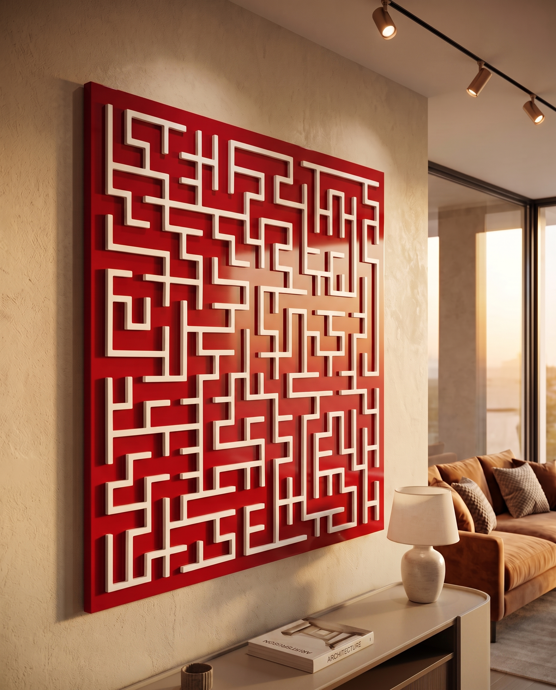 Harmony Maze Wall Art - Dark Carmine