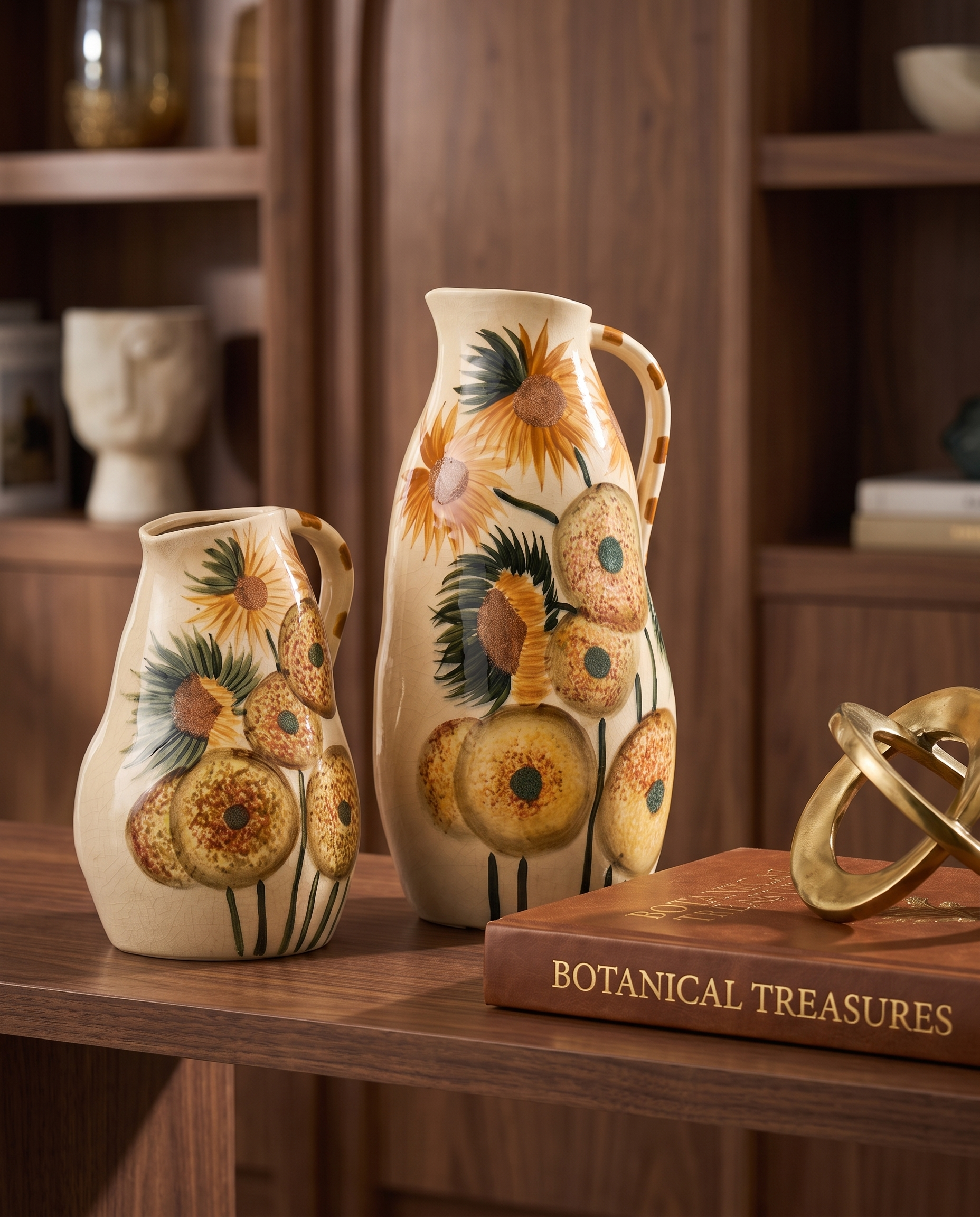 Ochre Coneflower Floral Jug Vases