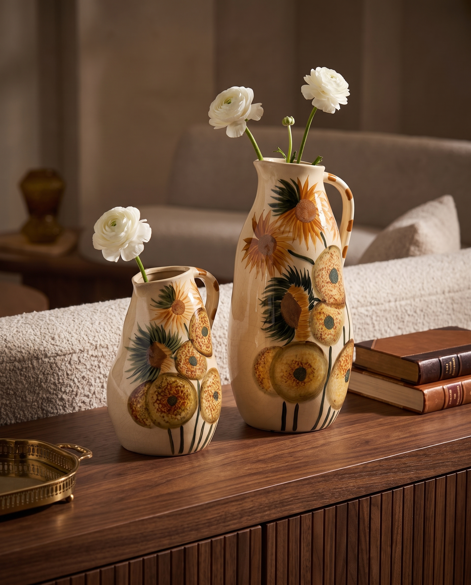 Ochre Coneflower Floral Jug Vases