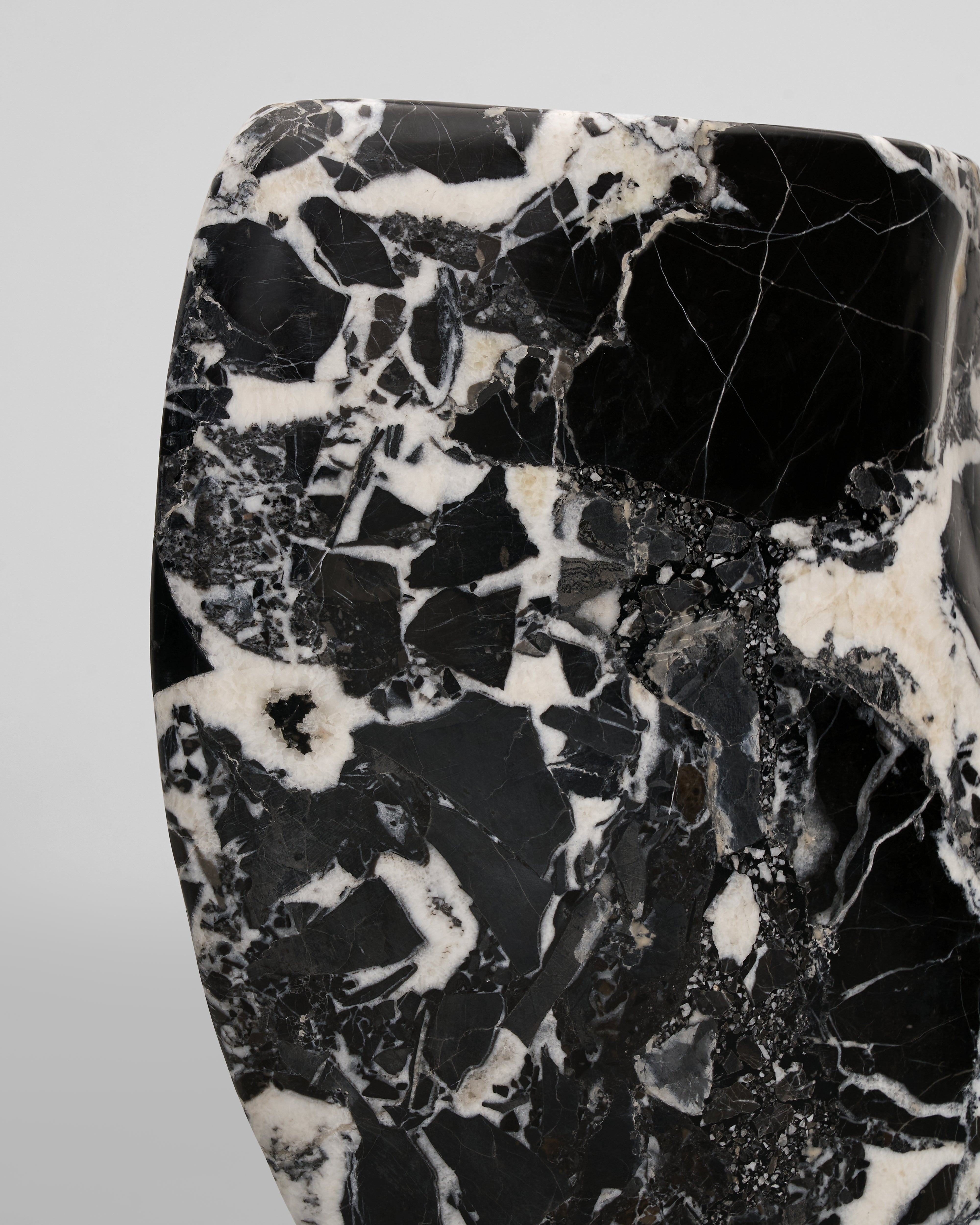 Black and white marbled stone on a light gray background