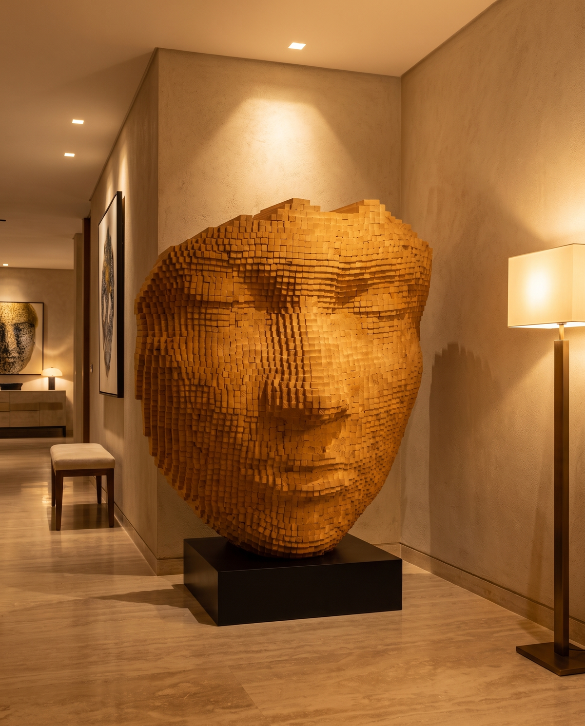 The Quiet Mind Wooden Face Sculpture Large