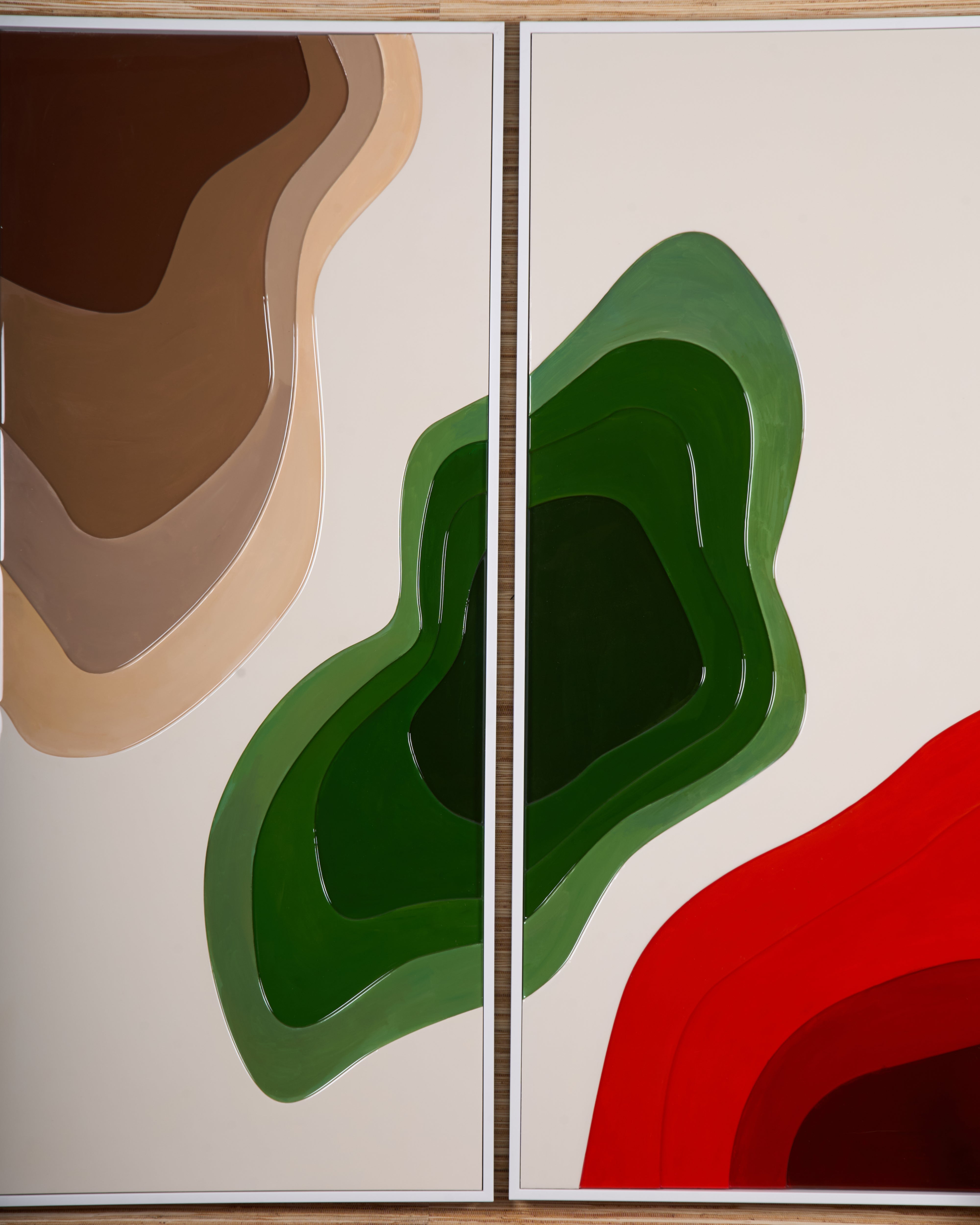 Front view of abstract wavy color wall art showcasing vibrant flowing patterns and modern artistic design
