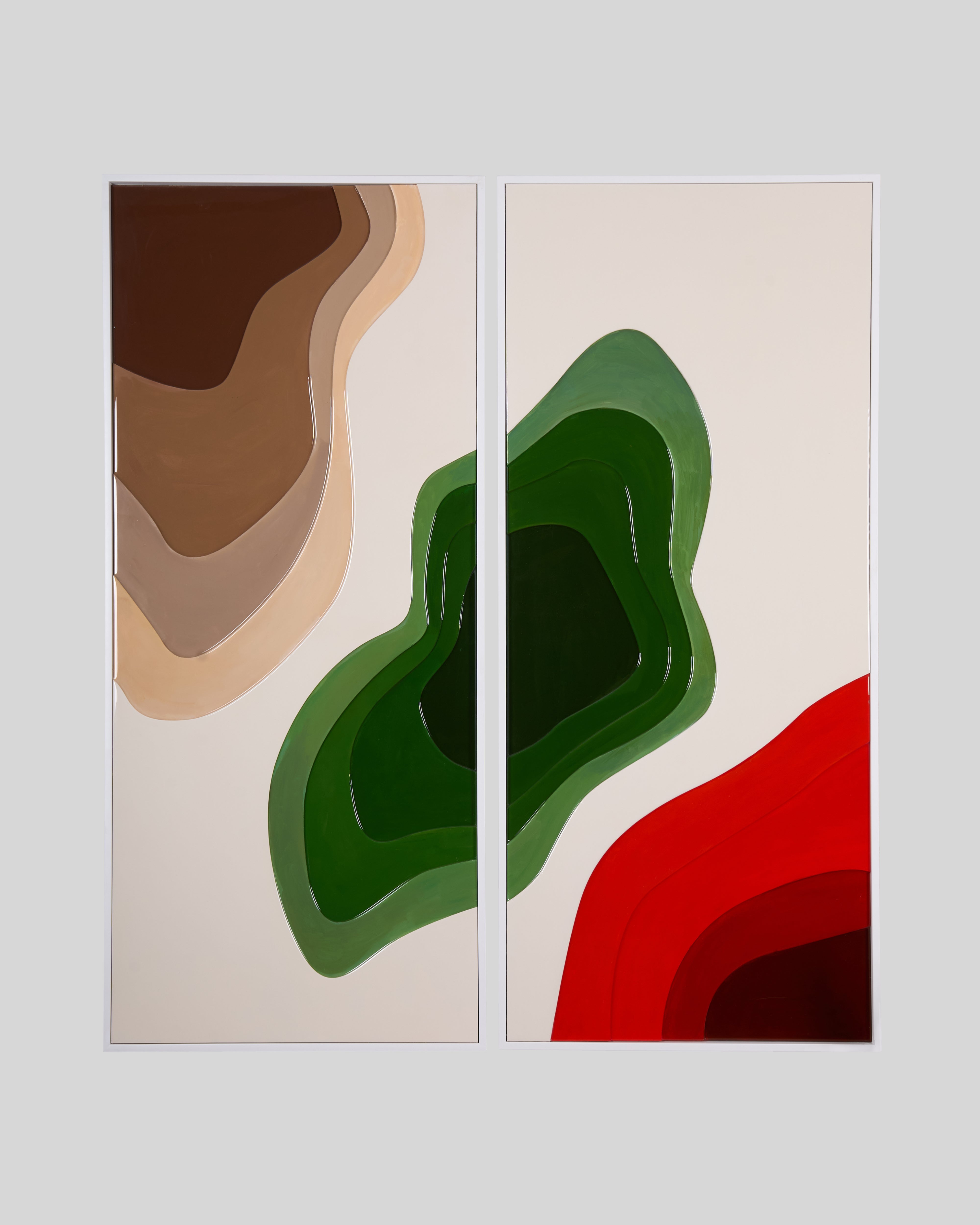 Abstract wavy color wall art styled in a luxury interior as a contemporary statement decor piece
