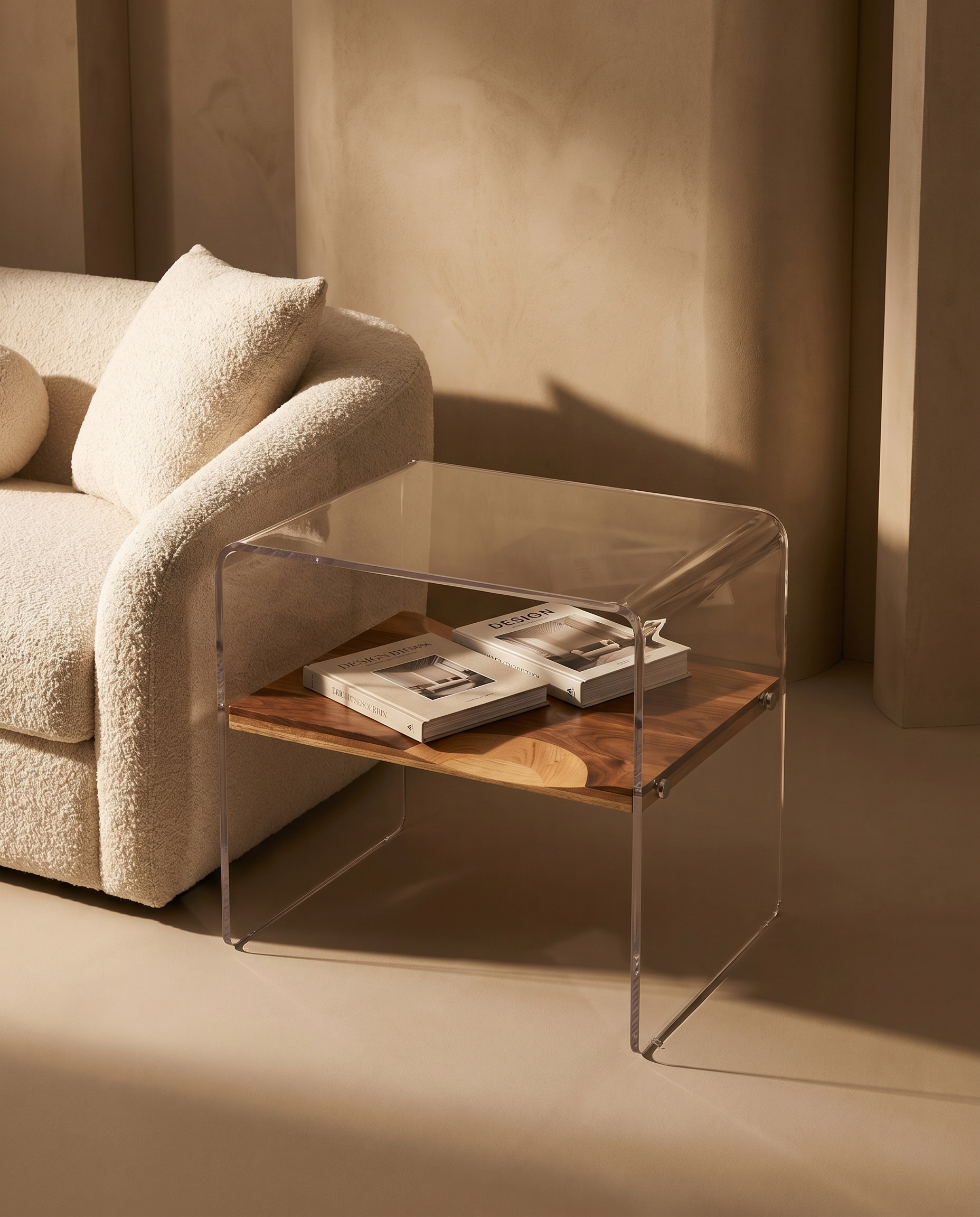Horizon Wood Inlay Acrylic Side Table