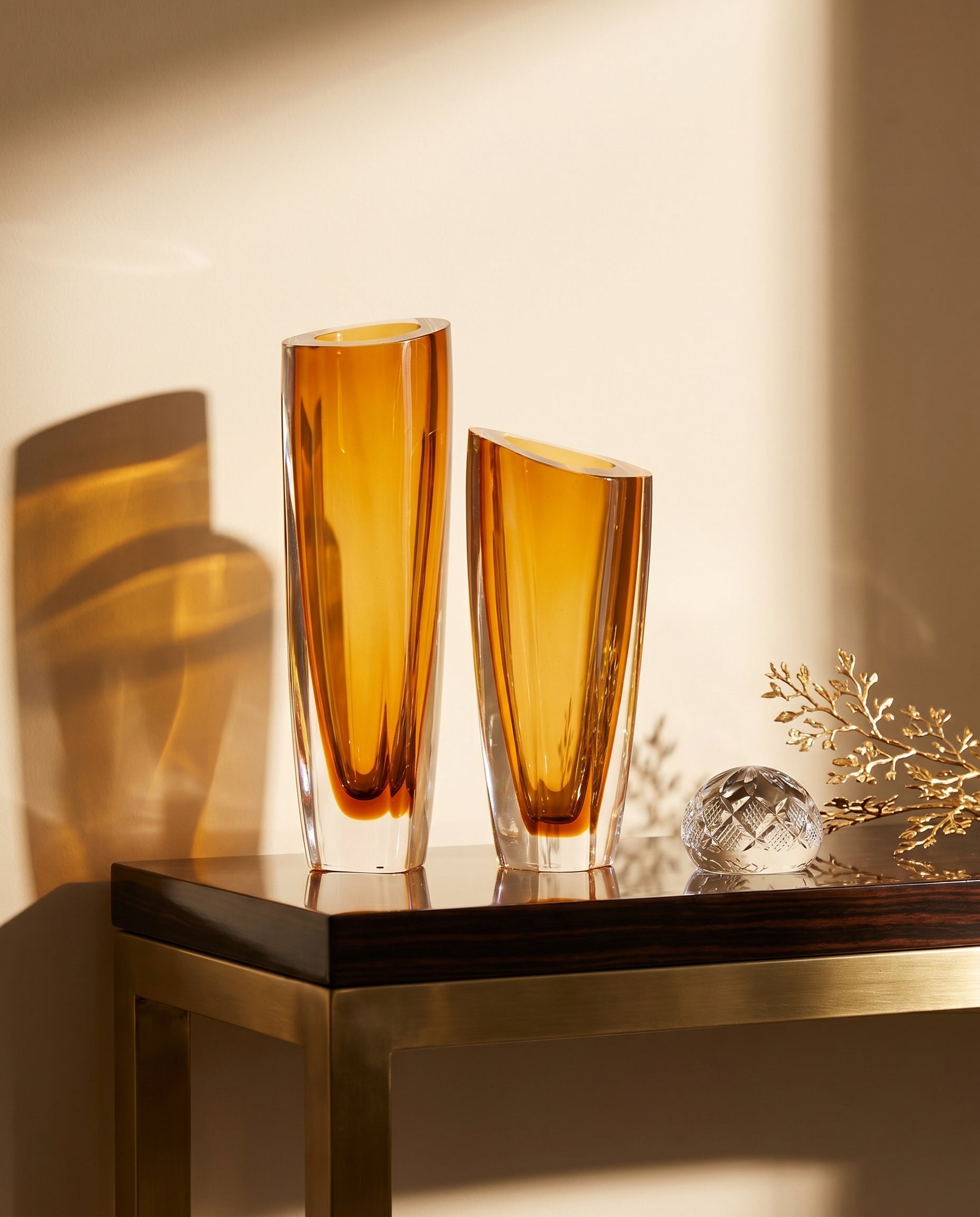 Orlune Amber Cone Crystal Vase