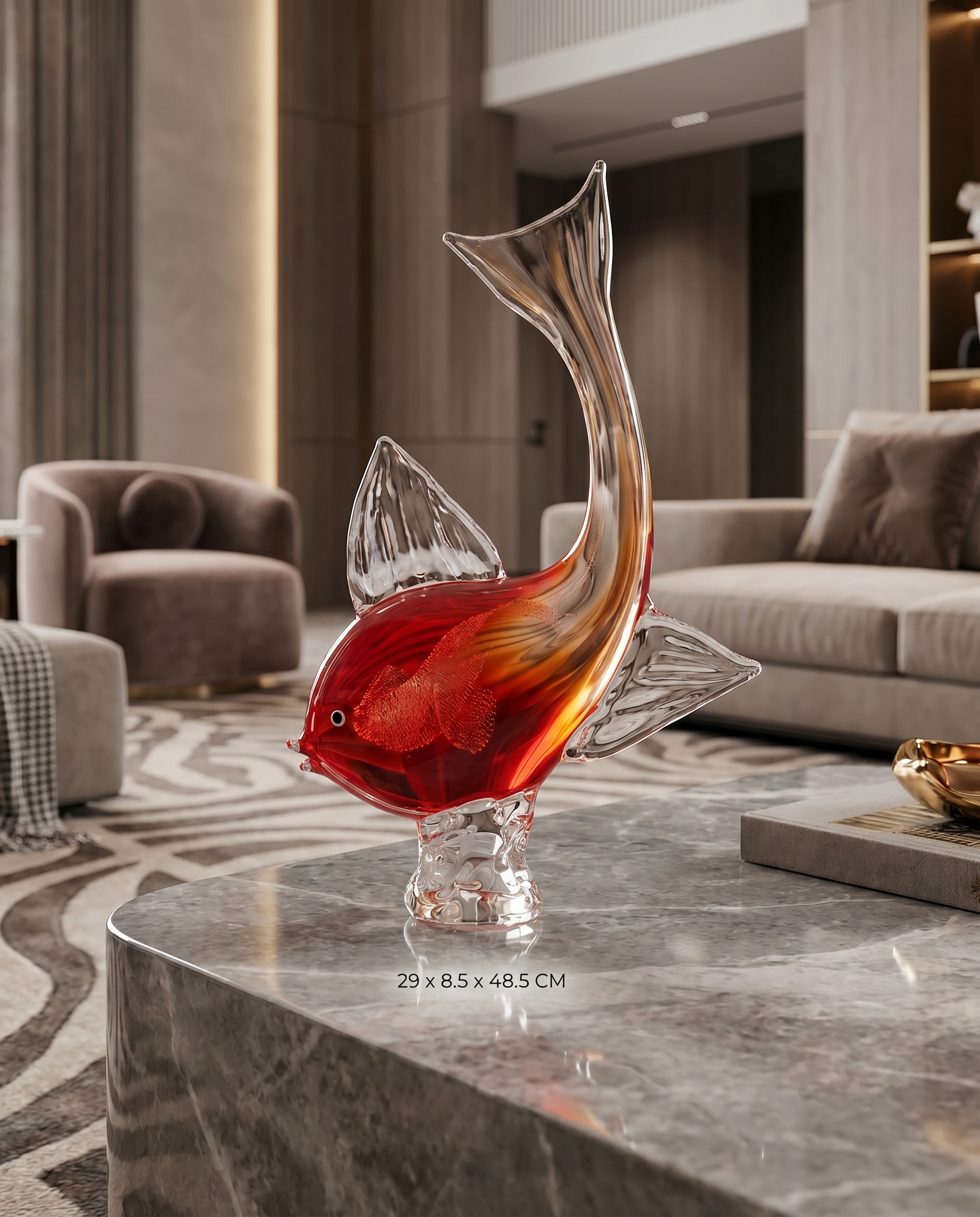 Kairo Red Crsytal Glass Fish Decor