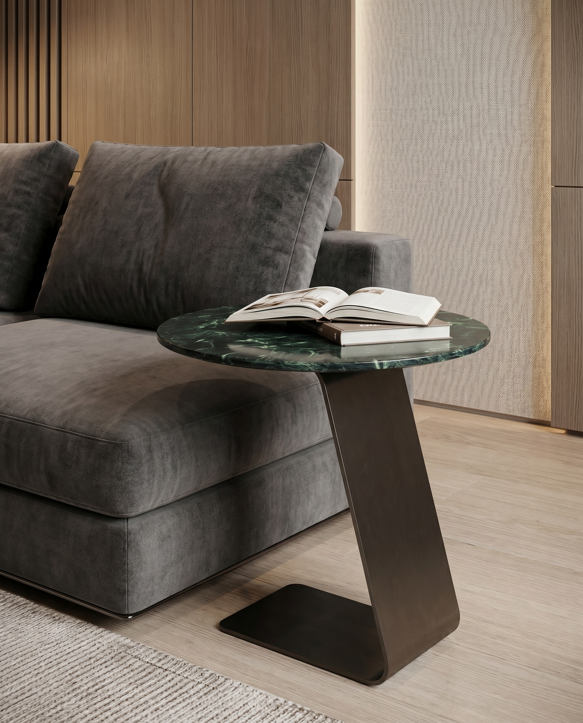 Aureum Green Marble Side Table - Silver Leg