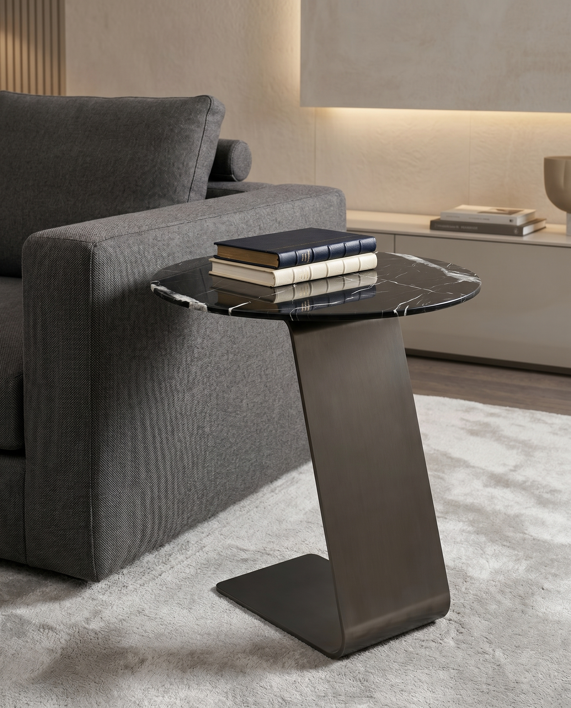 Aureum Noir Marble Side Table - Silver Leg
