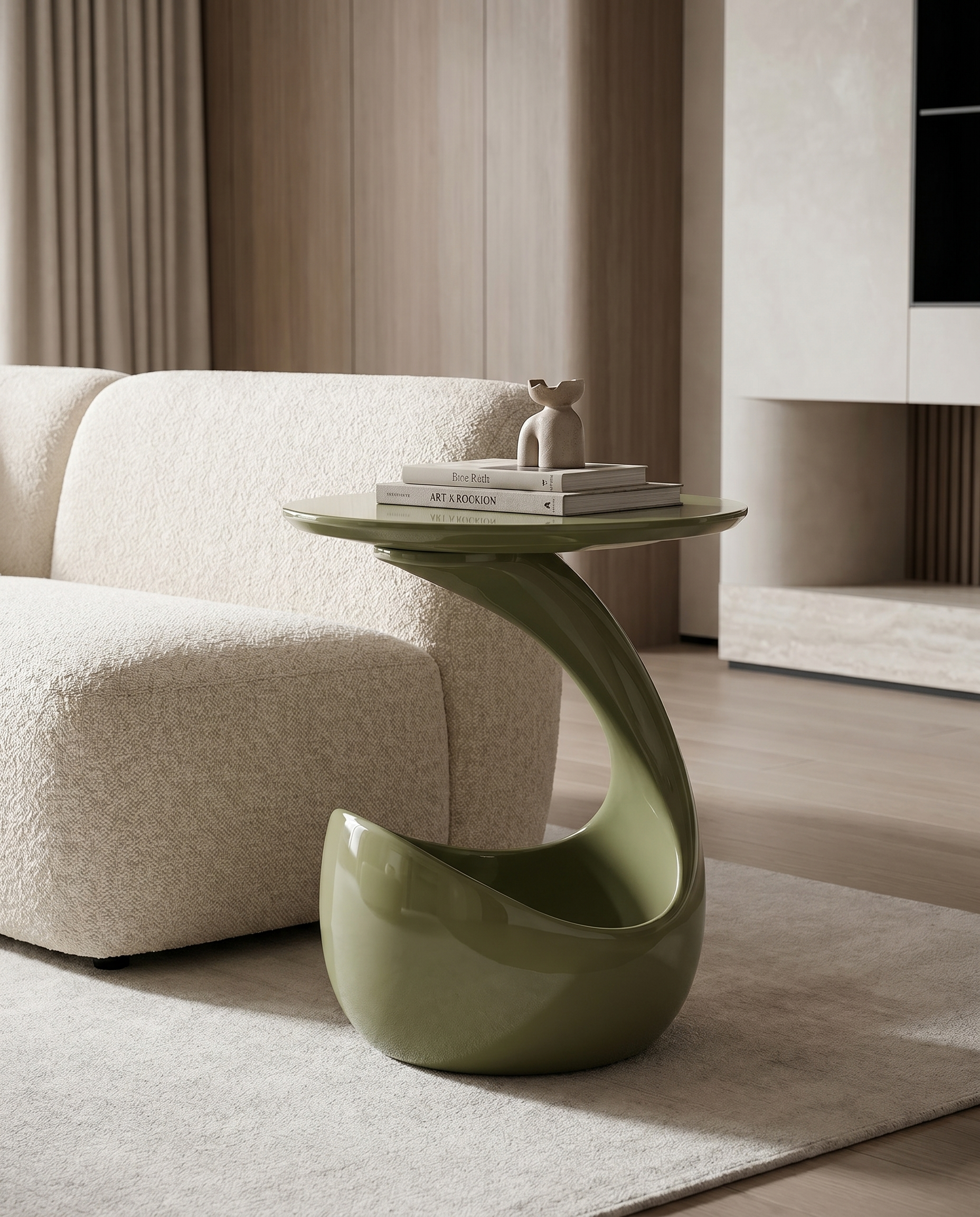 Basket Base Accent Side Table - Olive Green