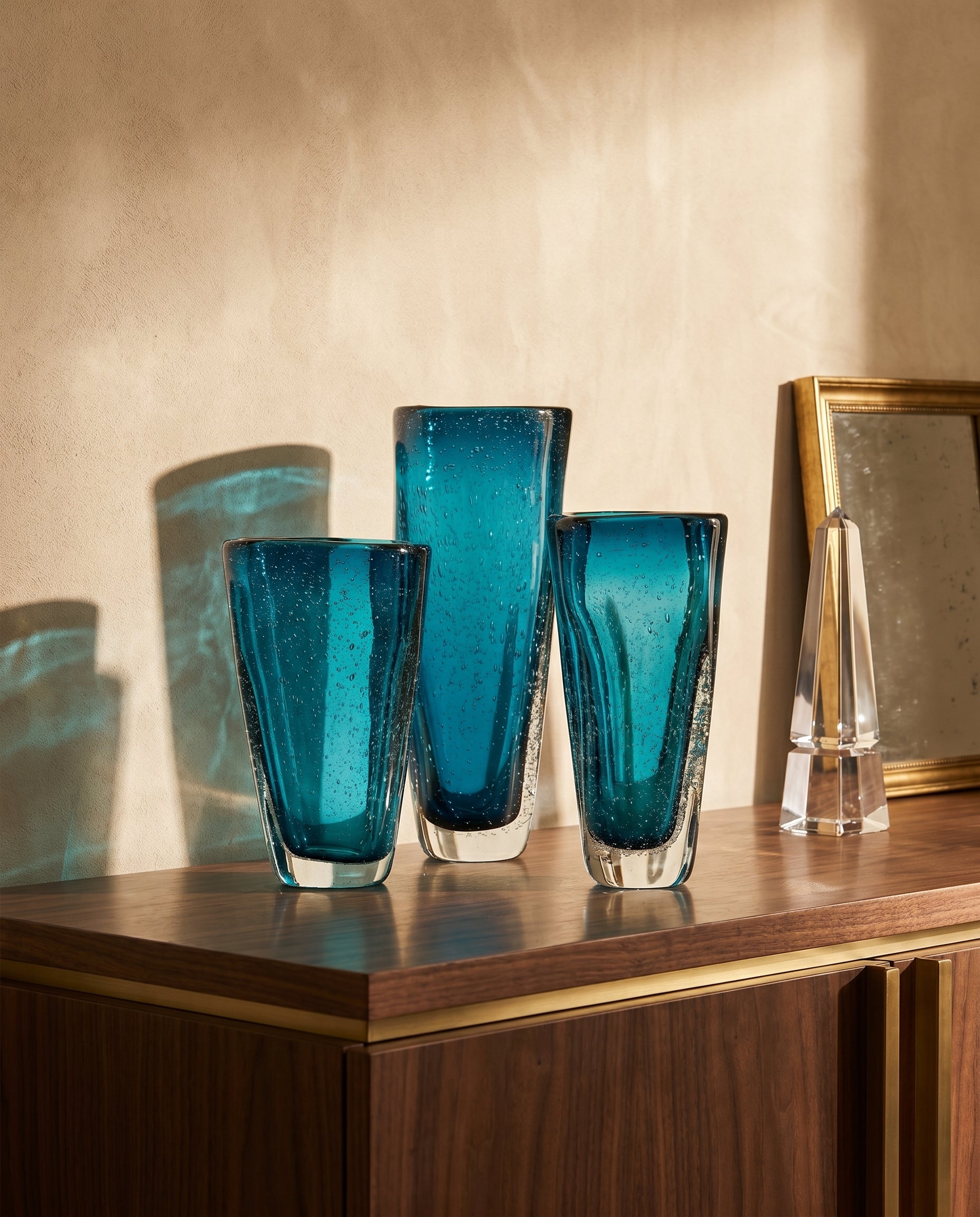 Elegant Blue Cone Form Vase Set
