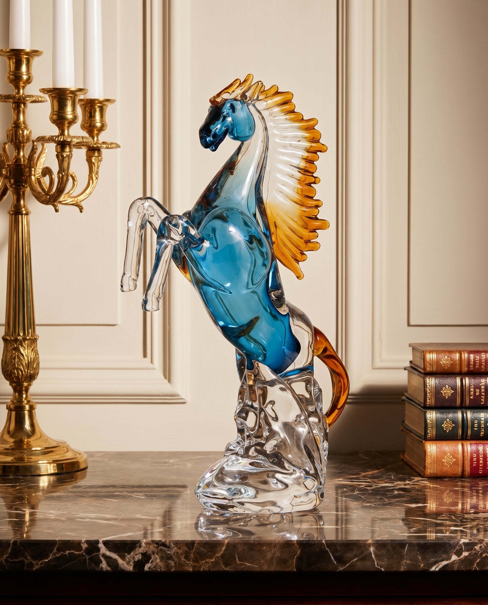 Blue Wave Horse Crystal Glass Decor