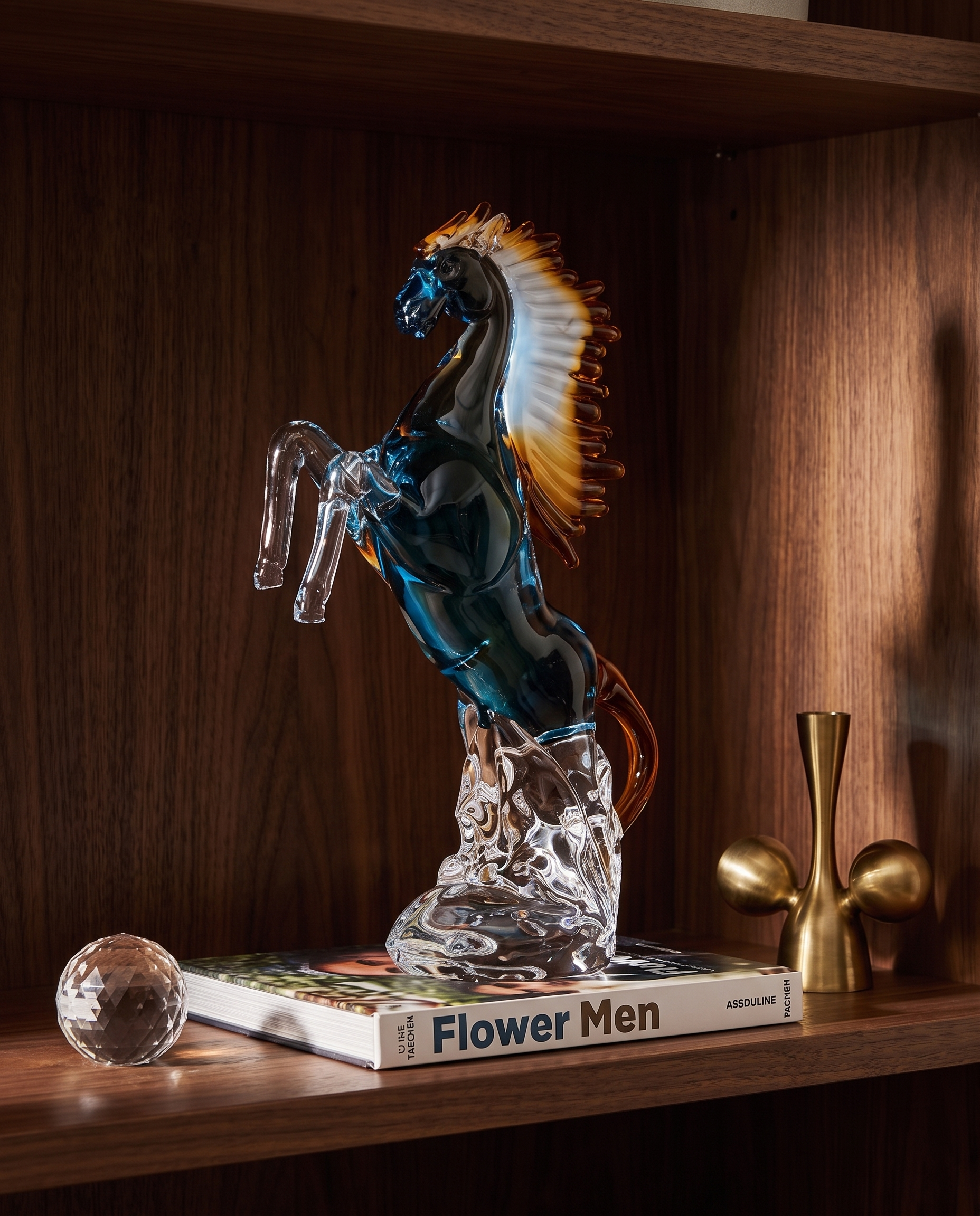 Blue Wave Horse Crystal Glass Decor