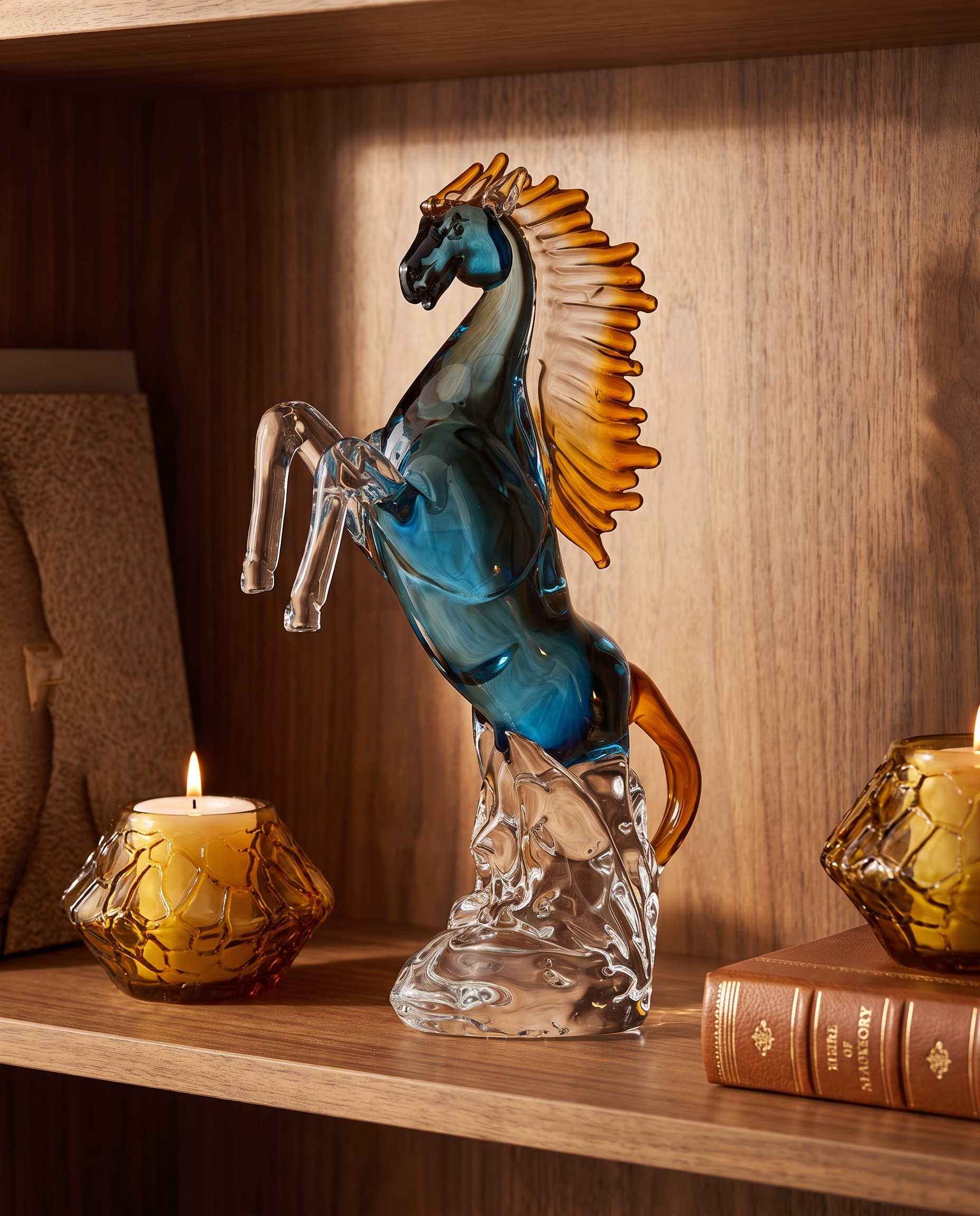 Blue Wave Horse Crystal Glass Decor