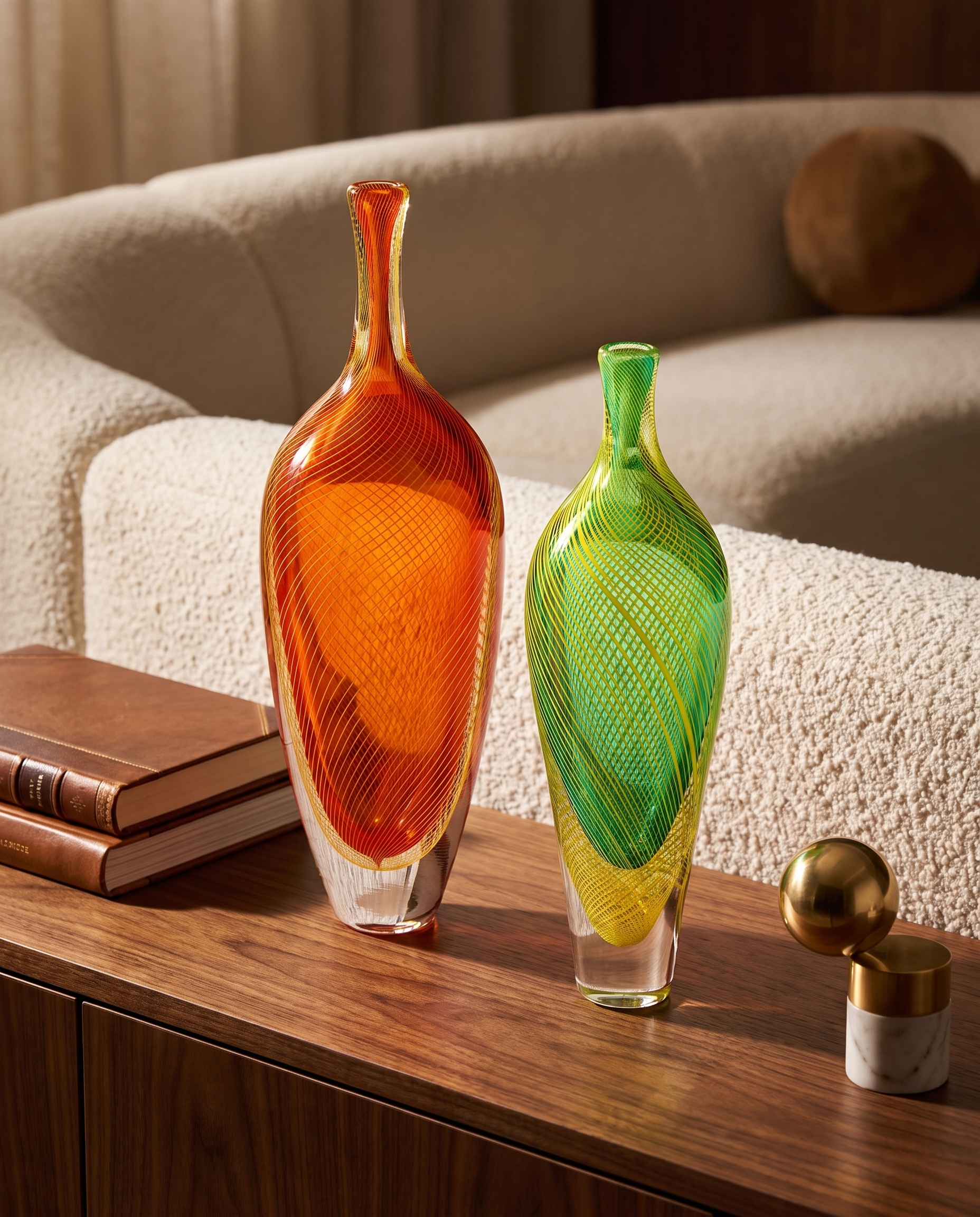 Celadon Murano Crystal Dual Vase Set