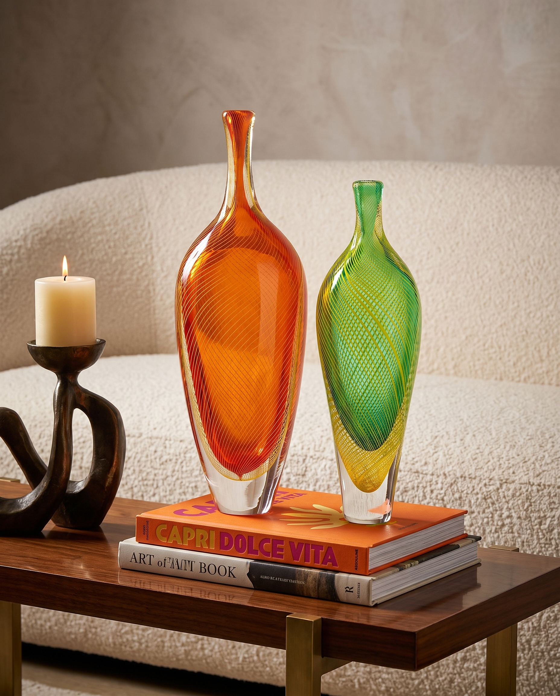 Celadon Murano Crystal Dual Vase Set