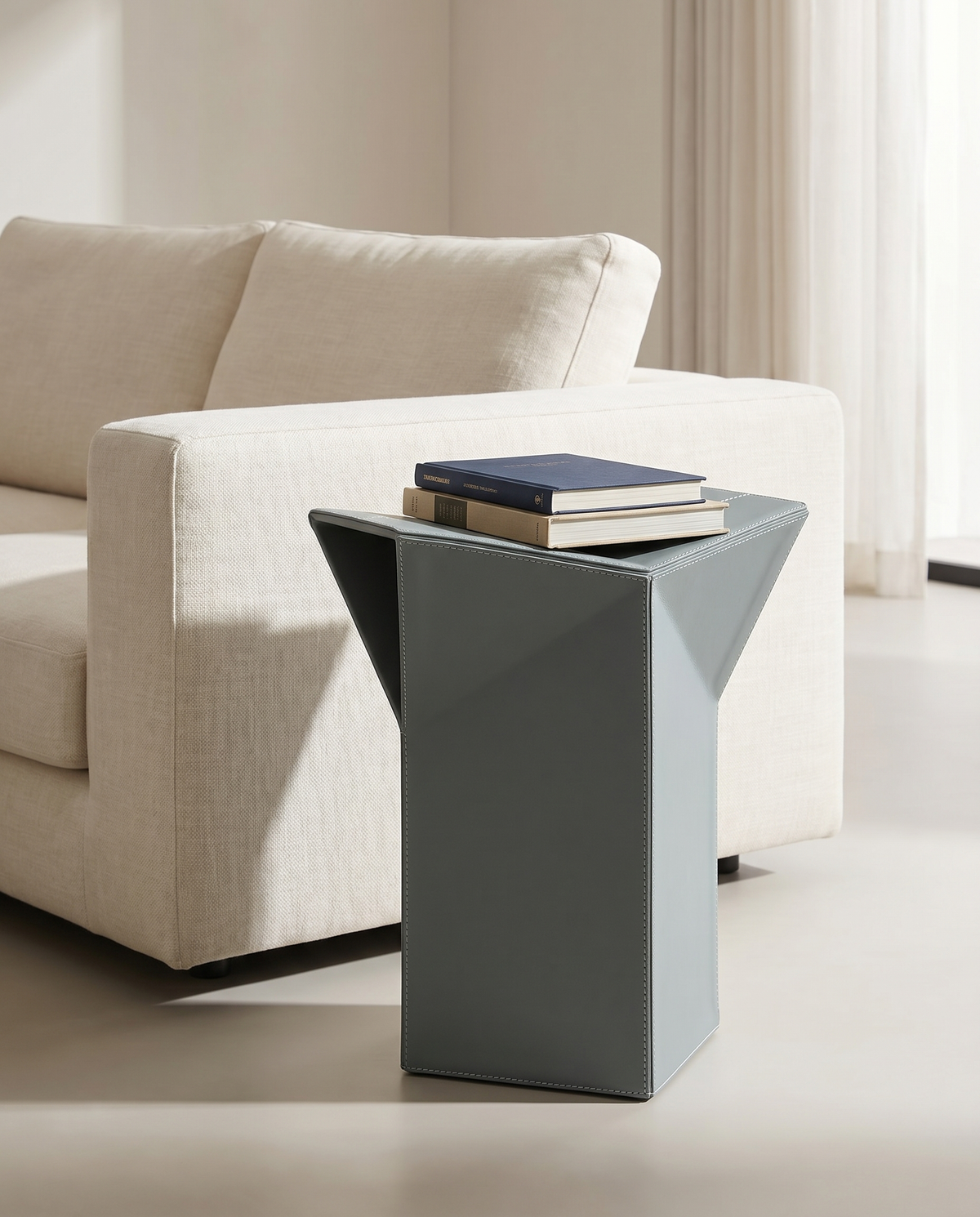 Diamond-Form Conical Leather Side Table - Pastel Blue