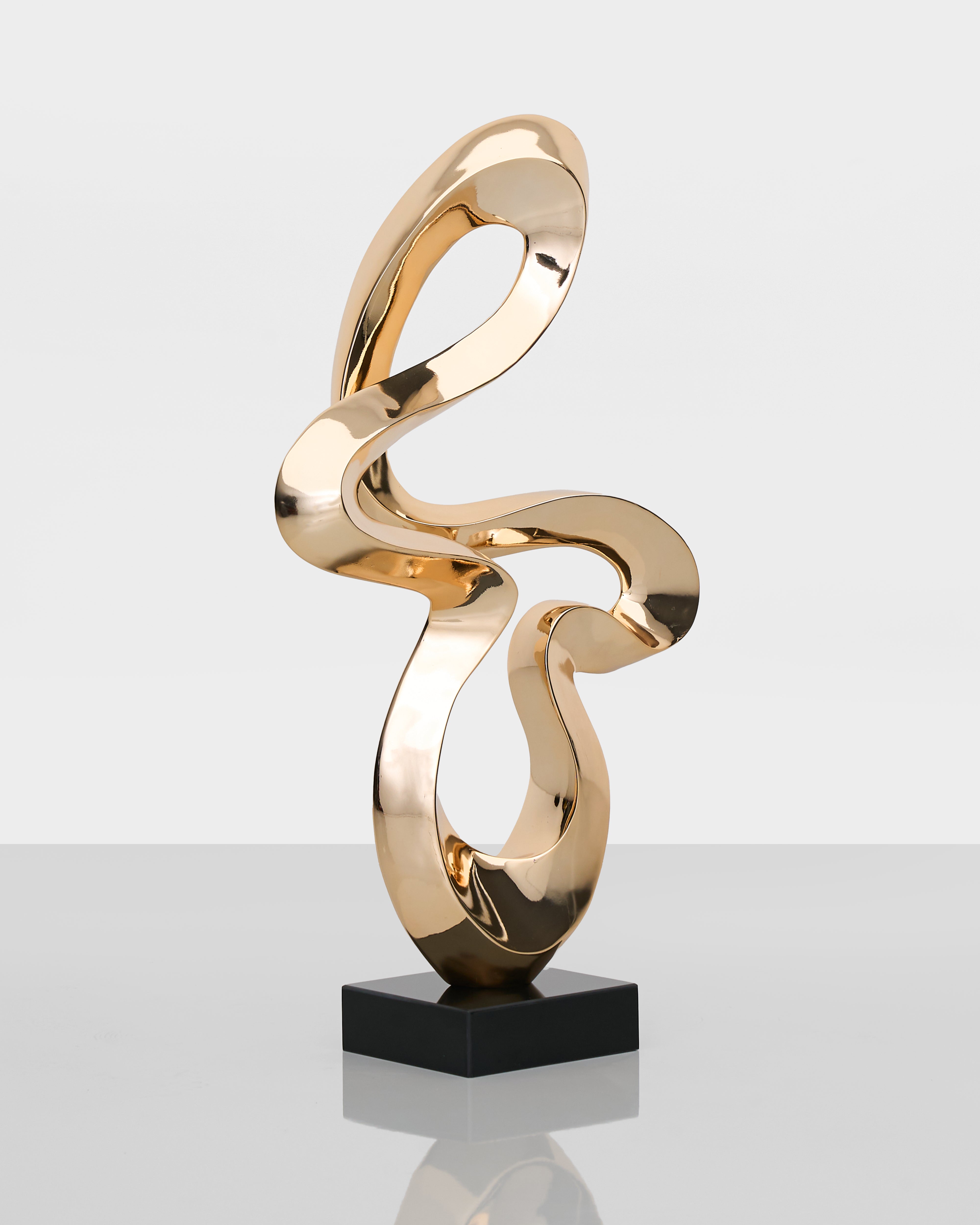 Side view of Contemporary Flow Curve Sculpture highlighting graceful interconnected curves and elegant rose gold finish
