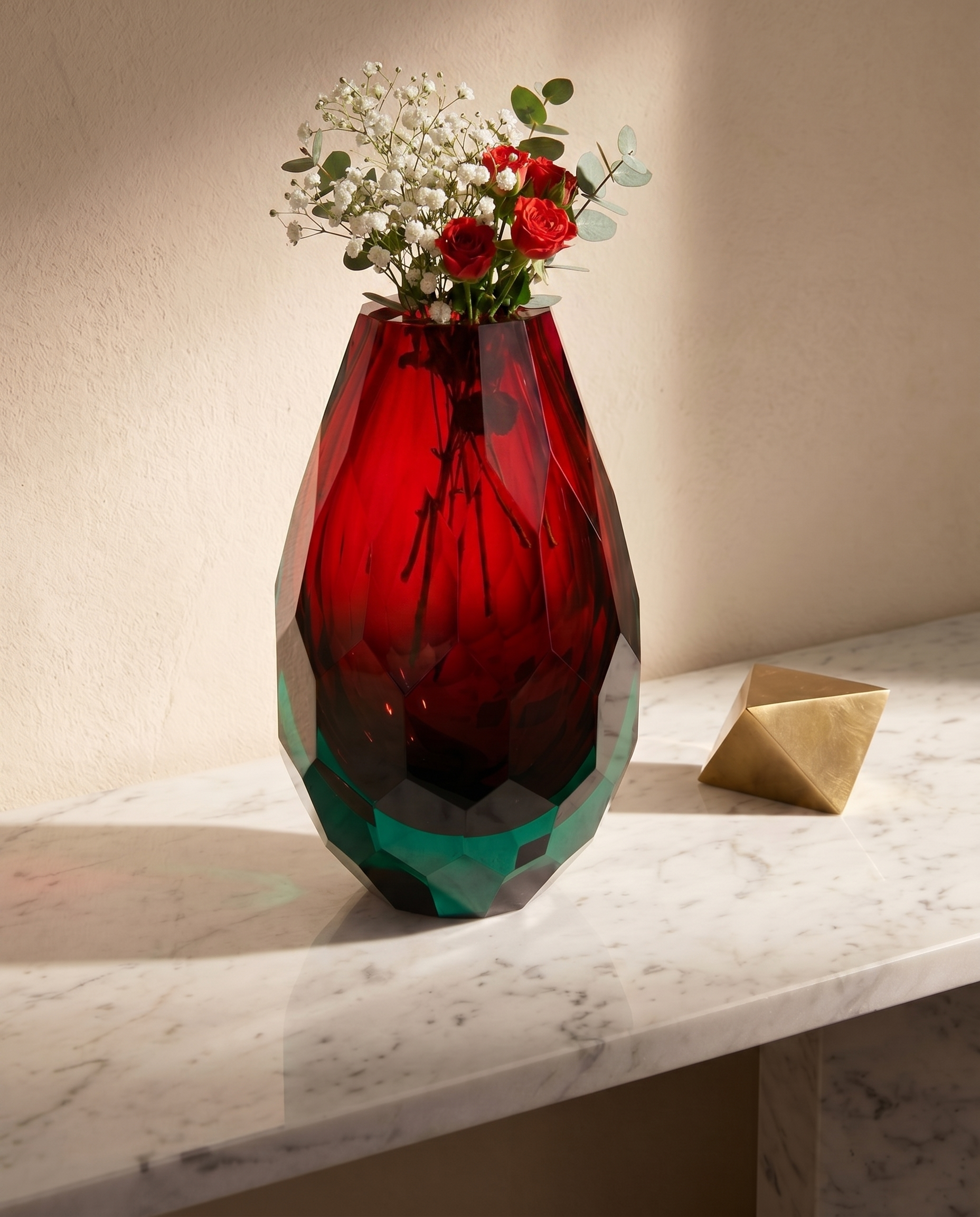Crimson Crown Crystal Glass Vase