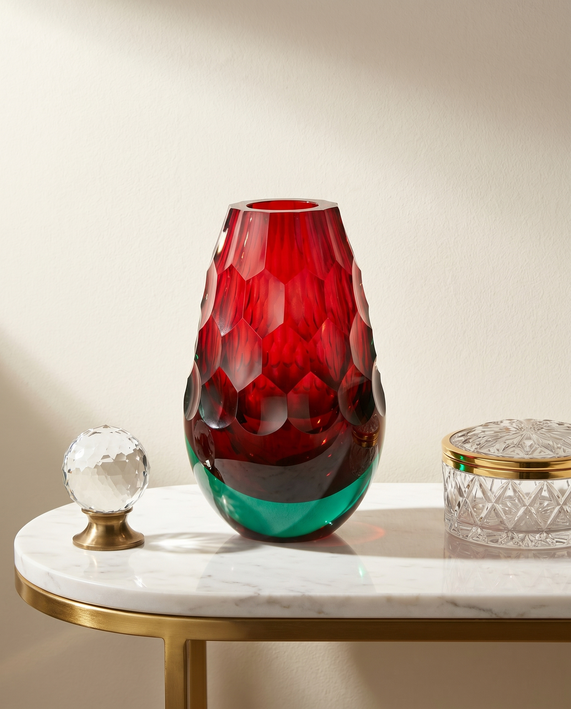 Crimson Crystal Cut vase