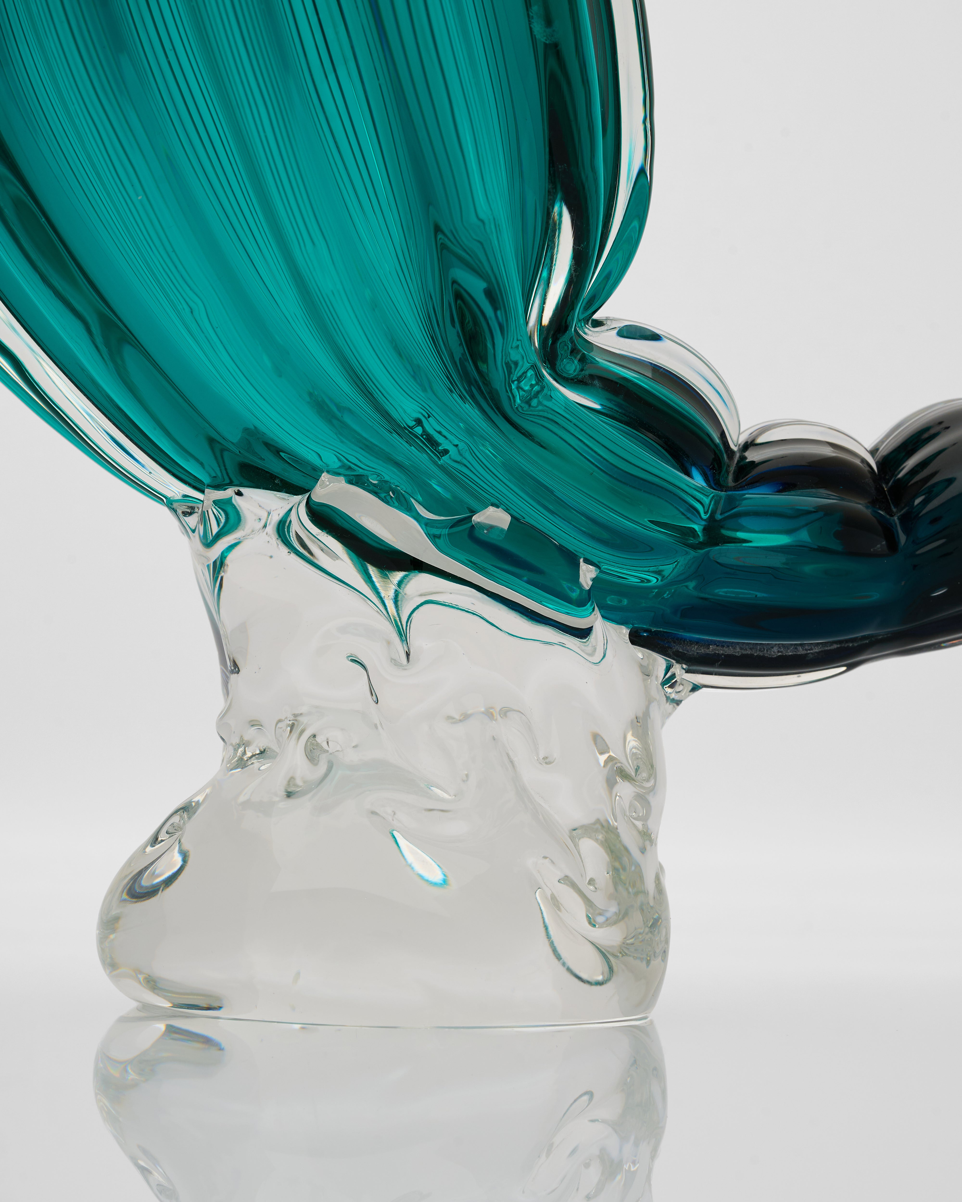Detailed texture and finish of cyan crystal glass tail vase showcasing premium crystal clarity and sculptural elegance
