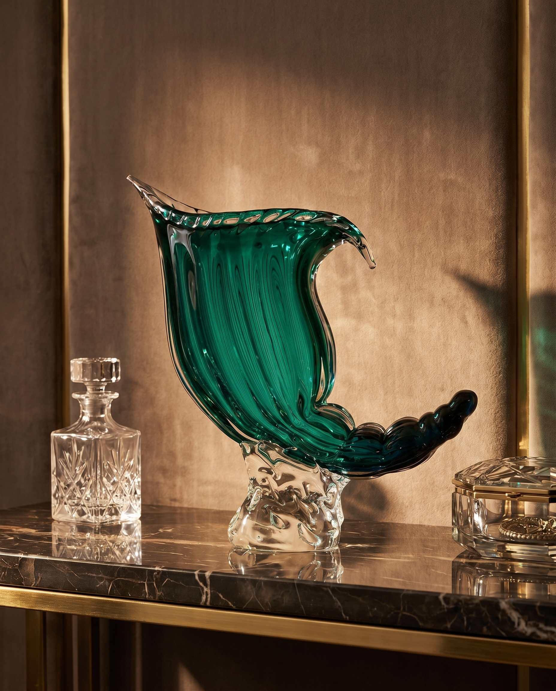 Cyan Crystal Glass Tail Vase