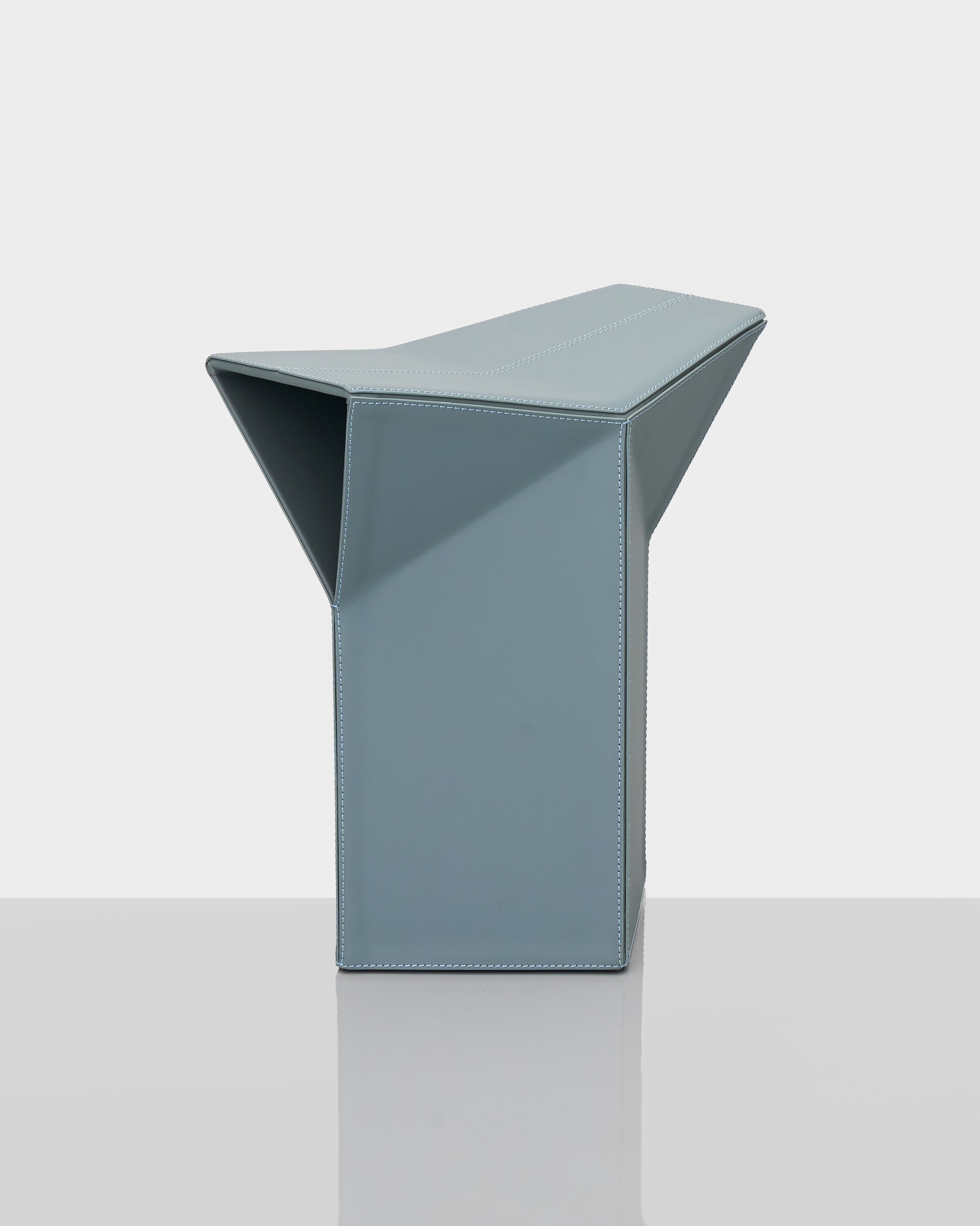 Diamond-Form Conical Leather Side Table in pastel blue luxury home accent with sculptural geometric design
