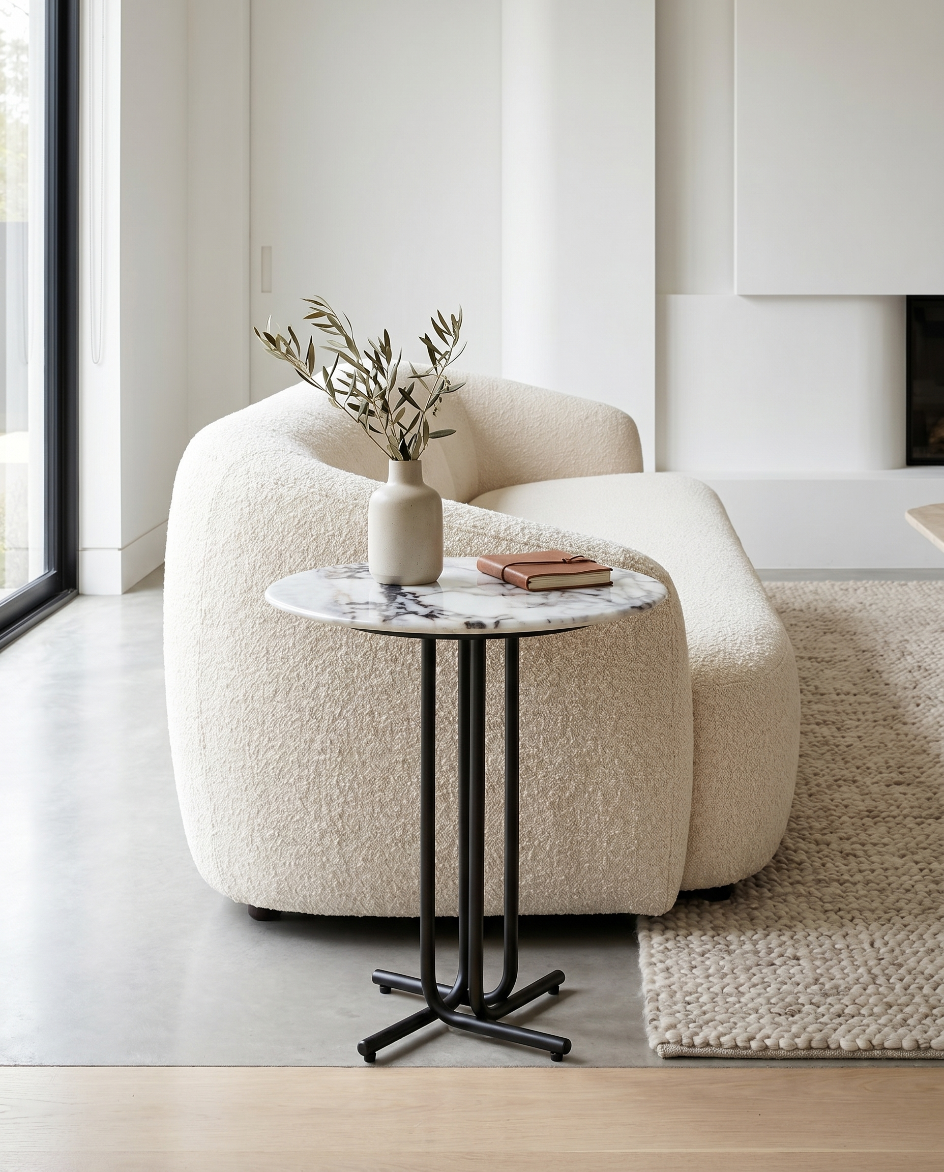Echo Marble Top Side Table with Carbon Steel Frame