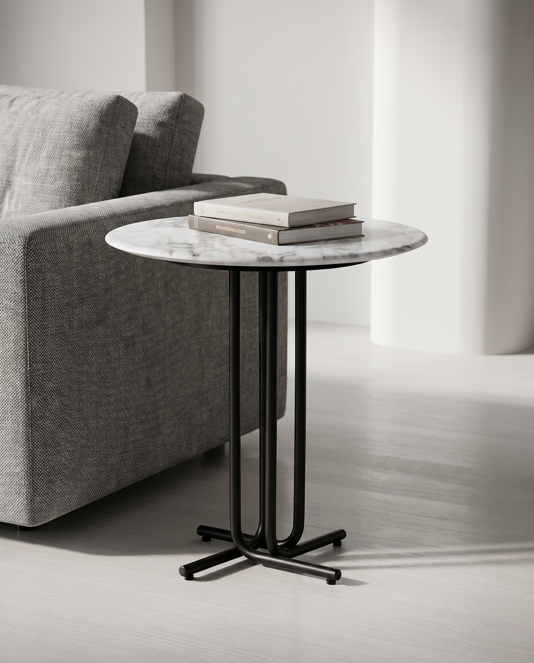 Echo Marble Top Side Table with Carbon Steel Frame