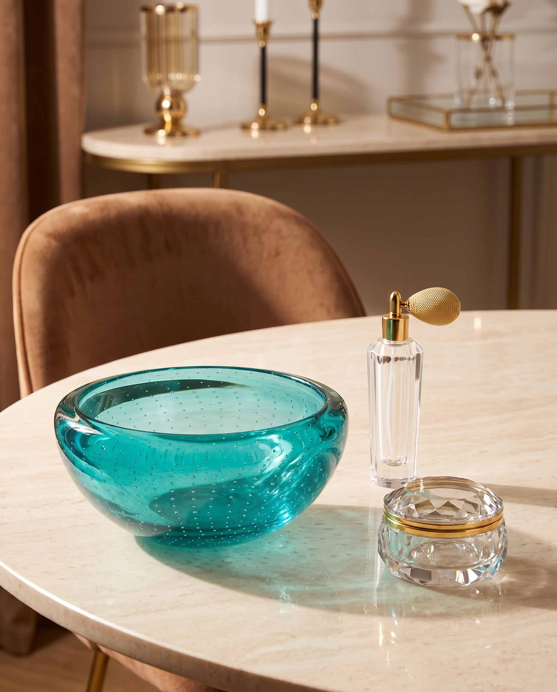 Elaris Teal Crystal Glass Vase