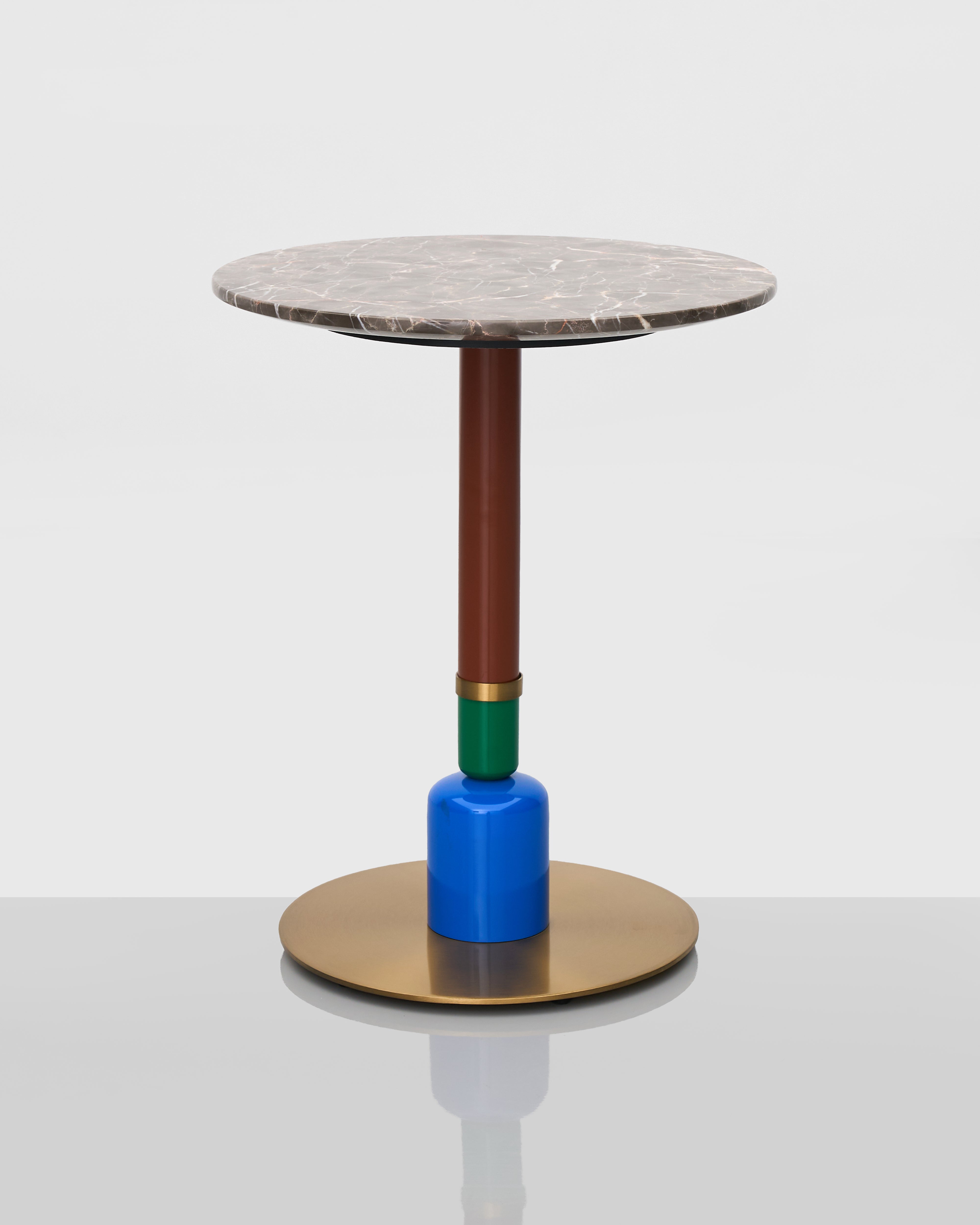 Elle Pillar Side Table luxury home accent with minimalist single-rod frame and green-blue gradient base
