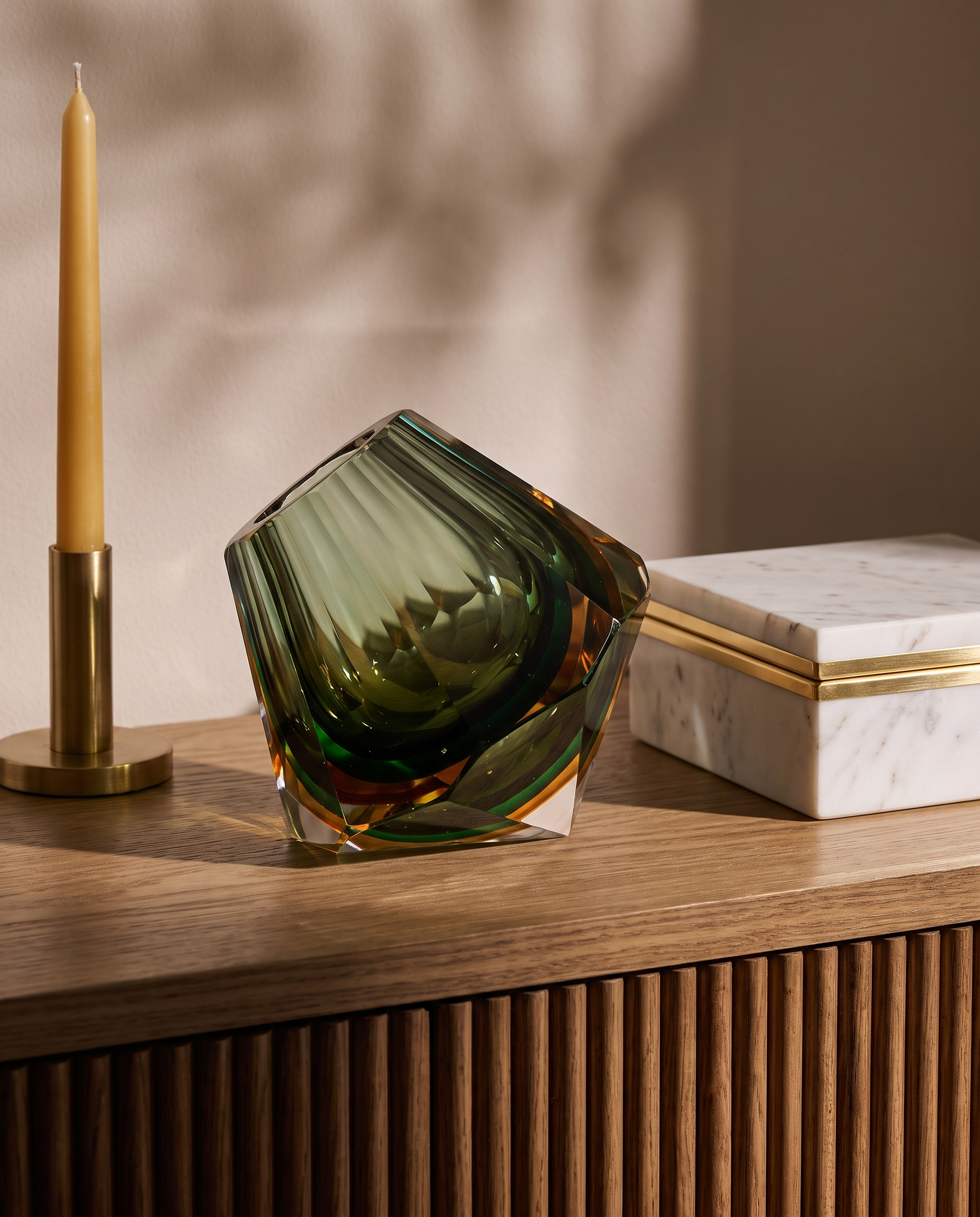Emerald Facet Crystal Glass Vase