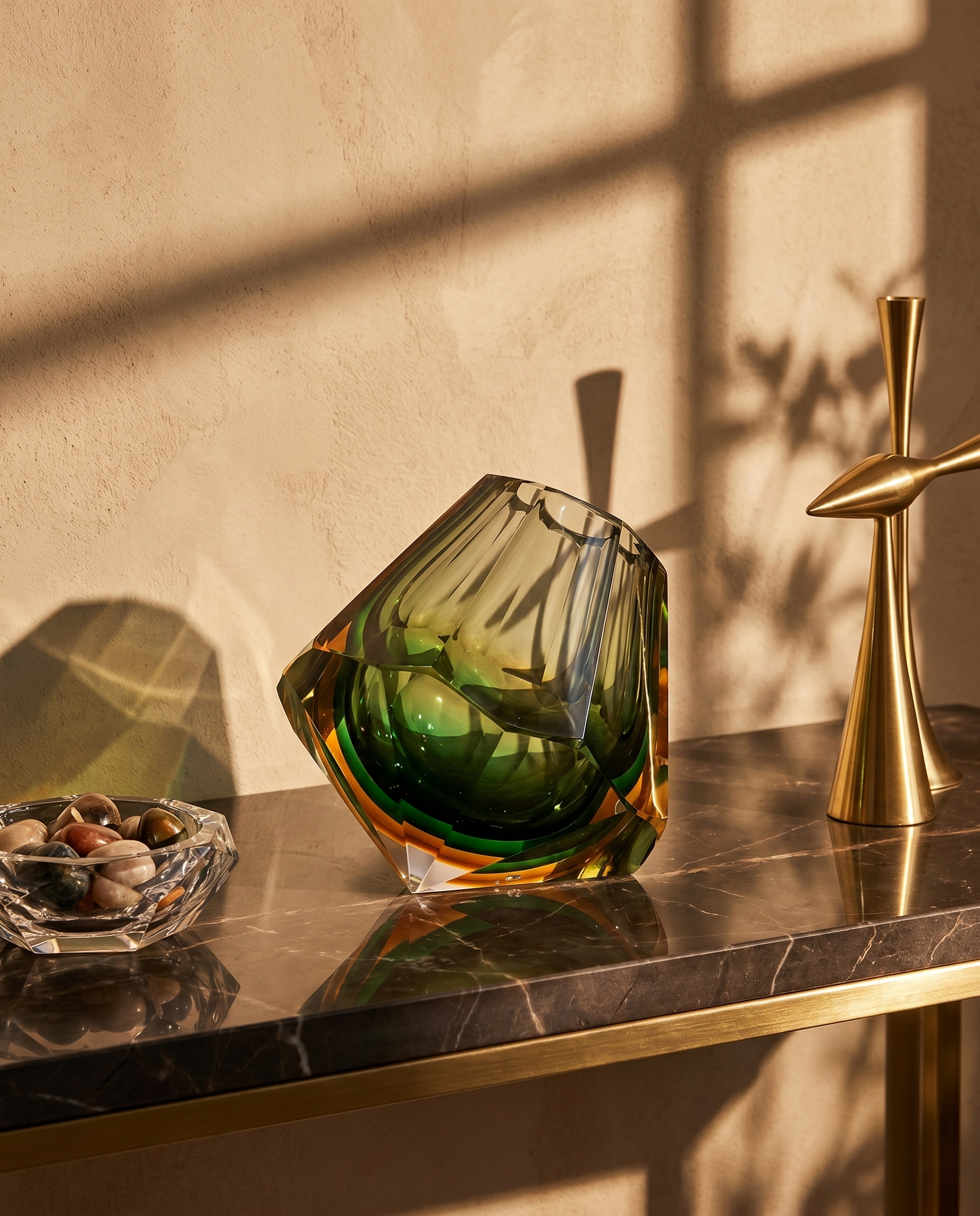 Emerald Facet Crystal Glass Vase