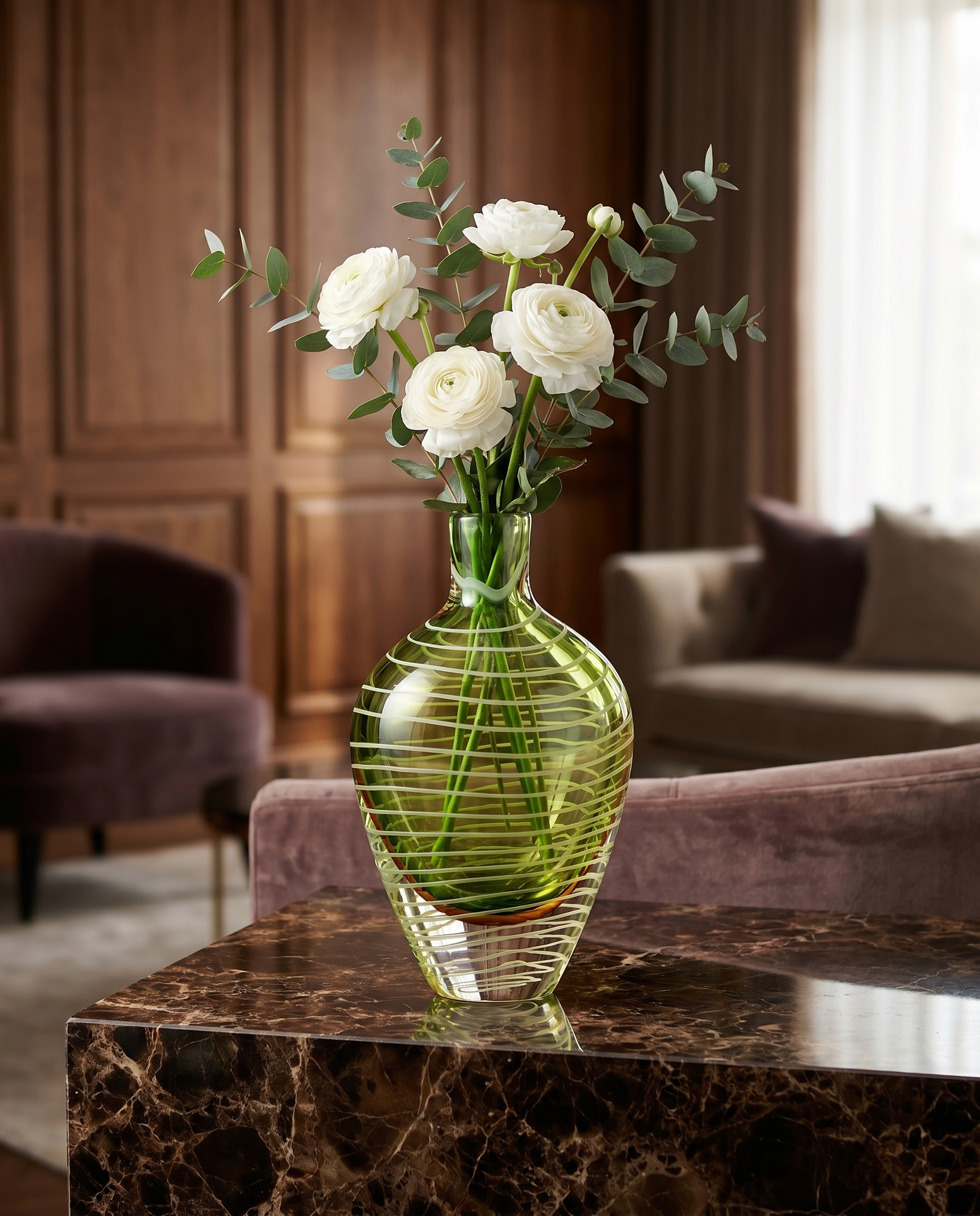 Evania Green Linear Crystal Vase