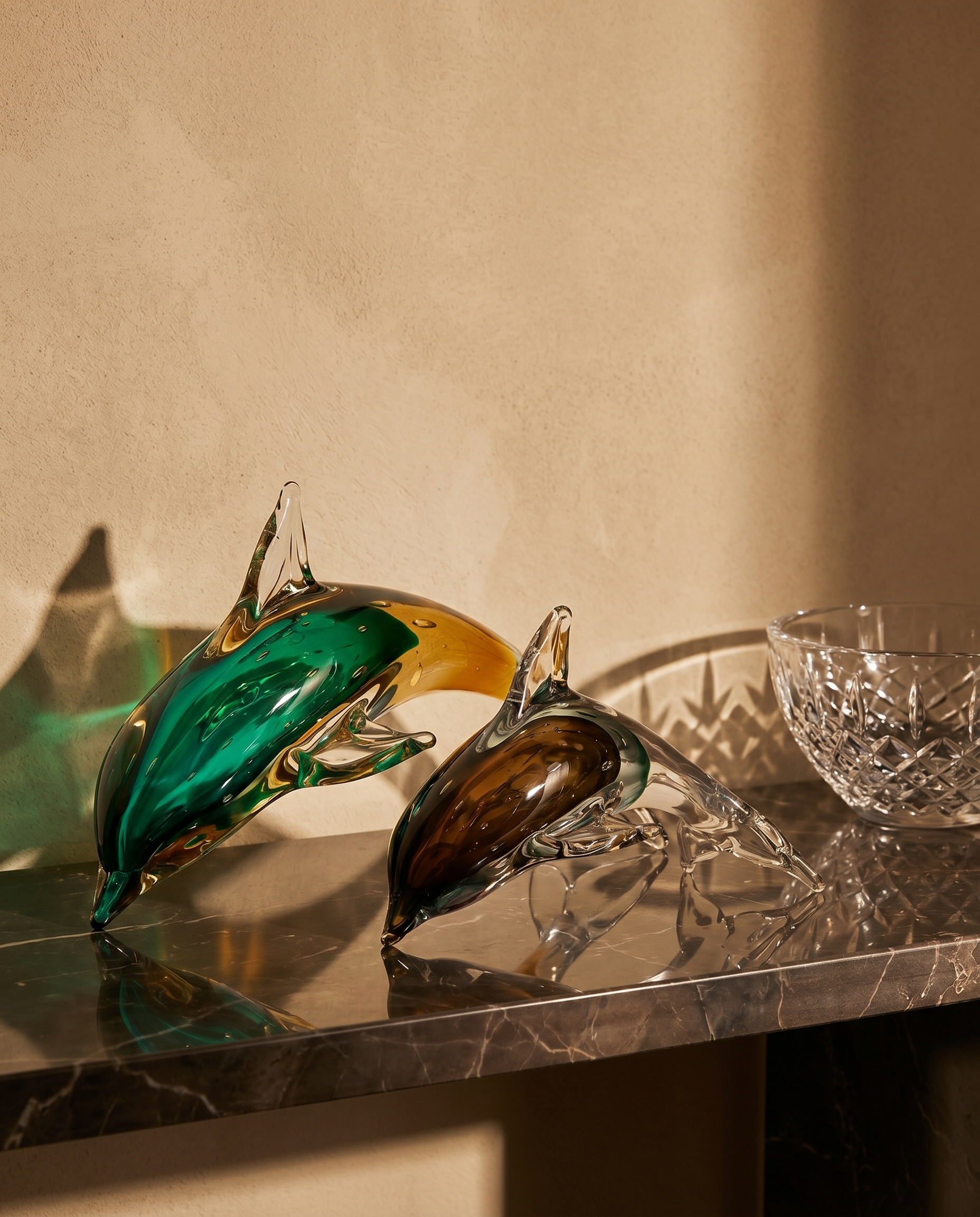 Dolphin Decor Set - Crystal Glass