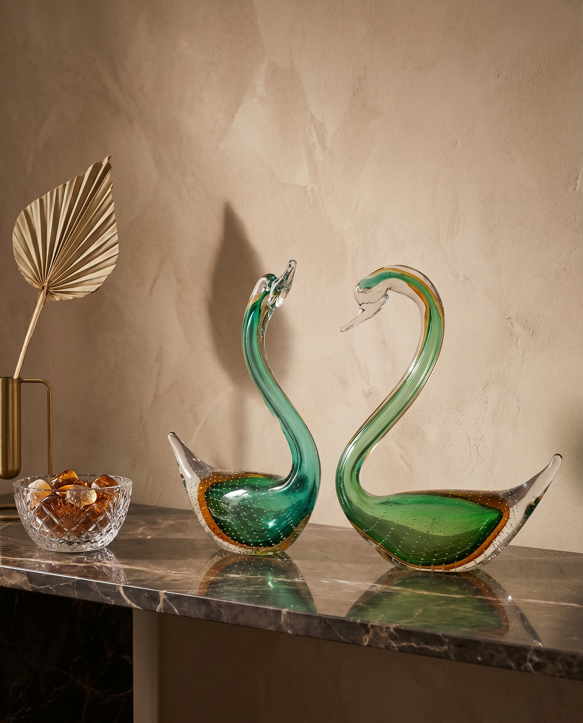 Green Swan Crystal Glass Decor