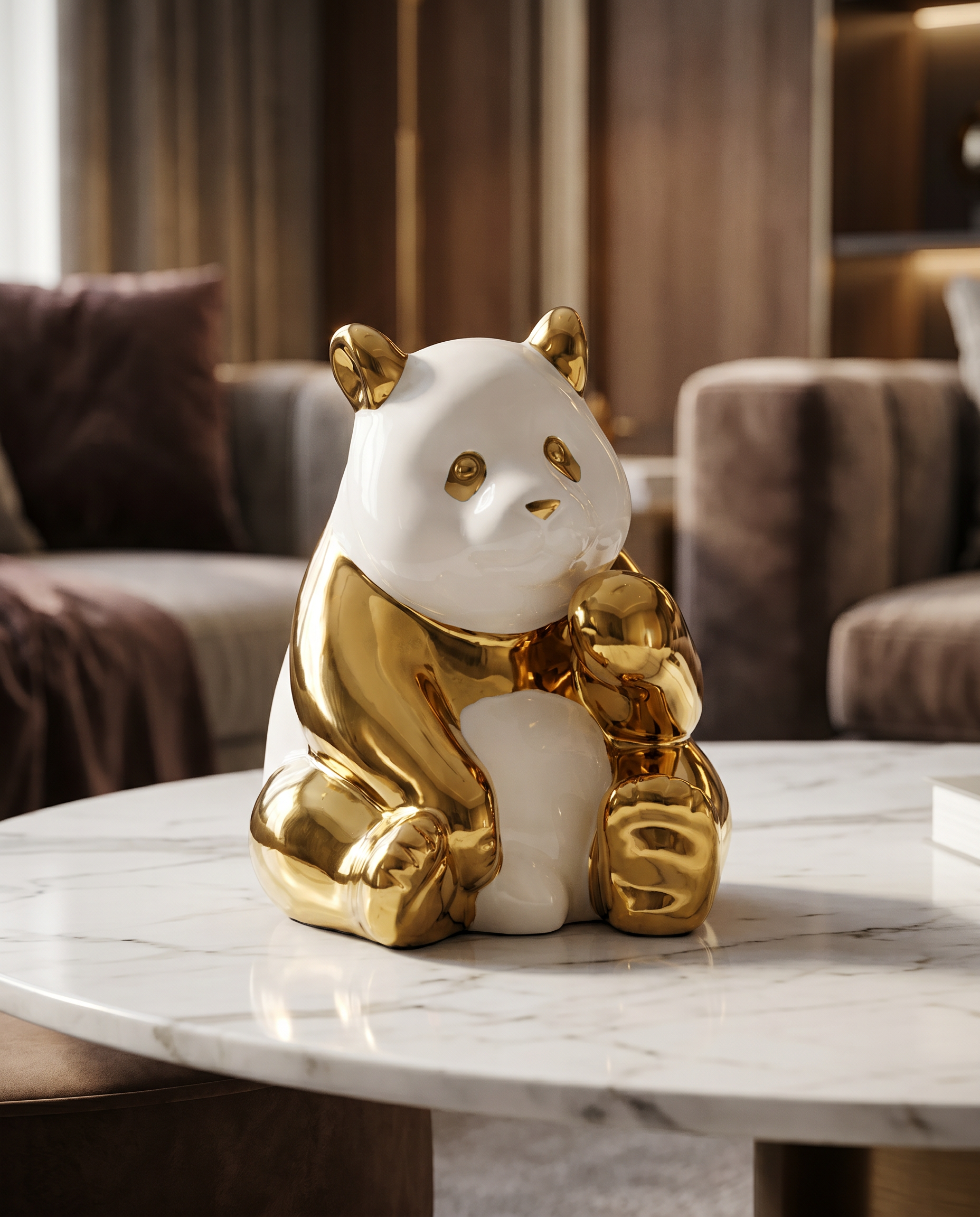 Zenora Ceramic Sitting Golden Panda Figurine
