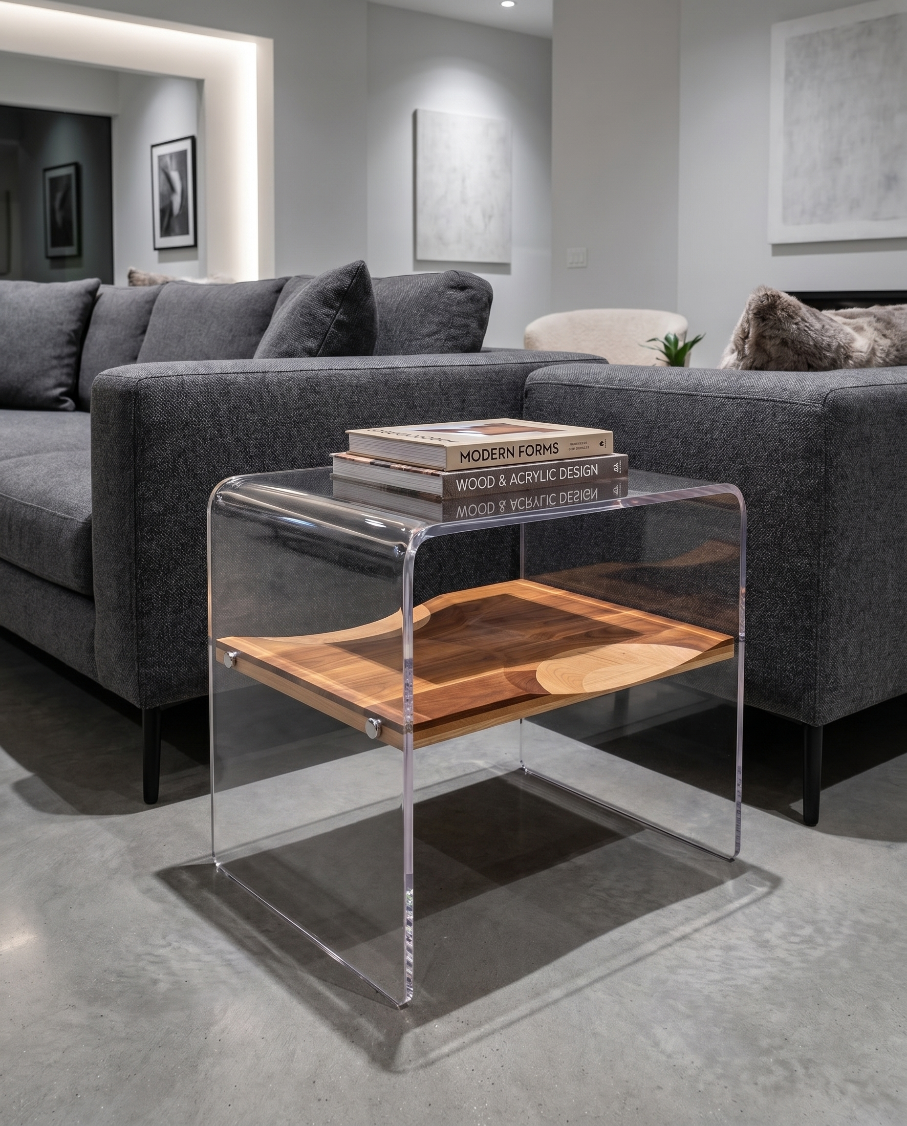 Horizon Wood Inlay Acrylic Side Table