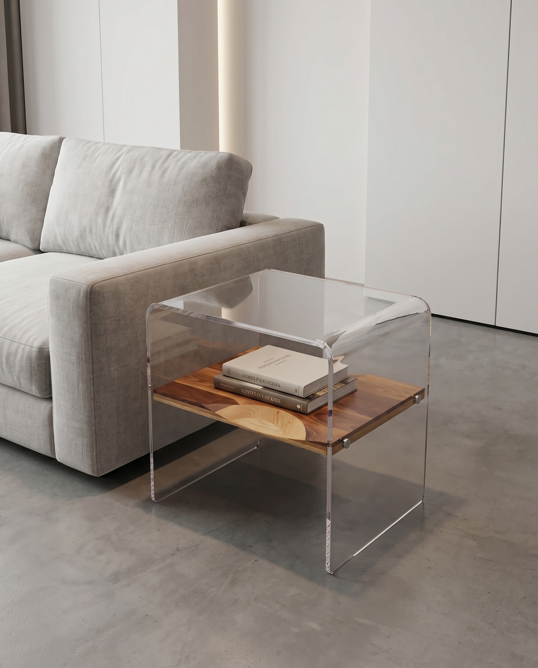 Horizon Wood Inlay Acrylic Side Table