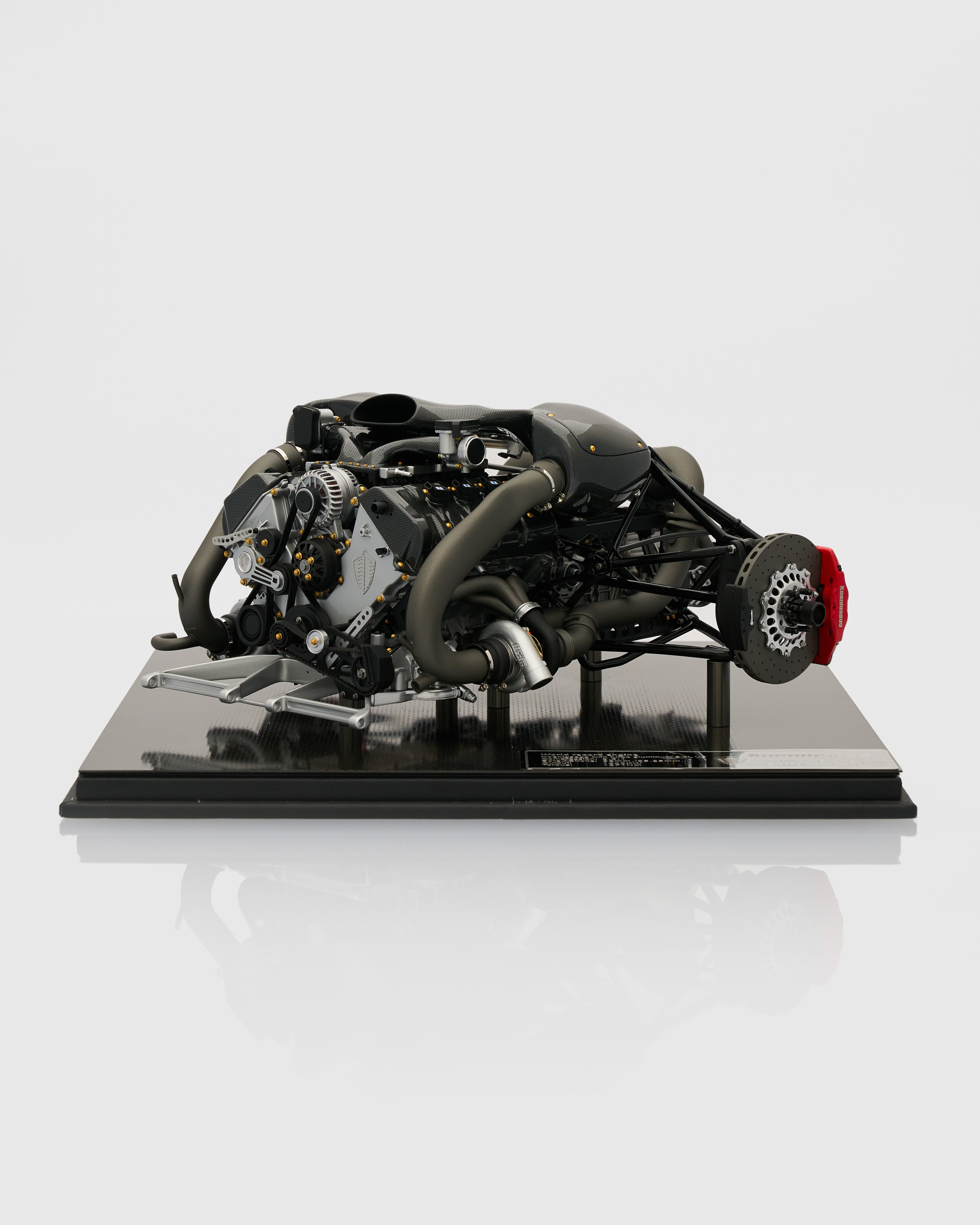 Side view of Koenigsegg Agera RS Engine Scale Model highlighting intricate engine components and precision detailing
