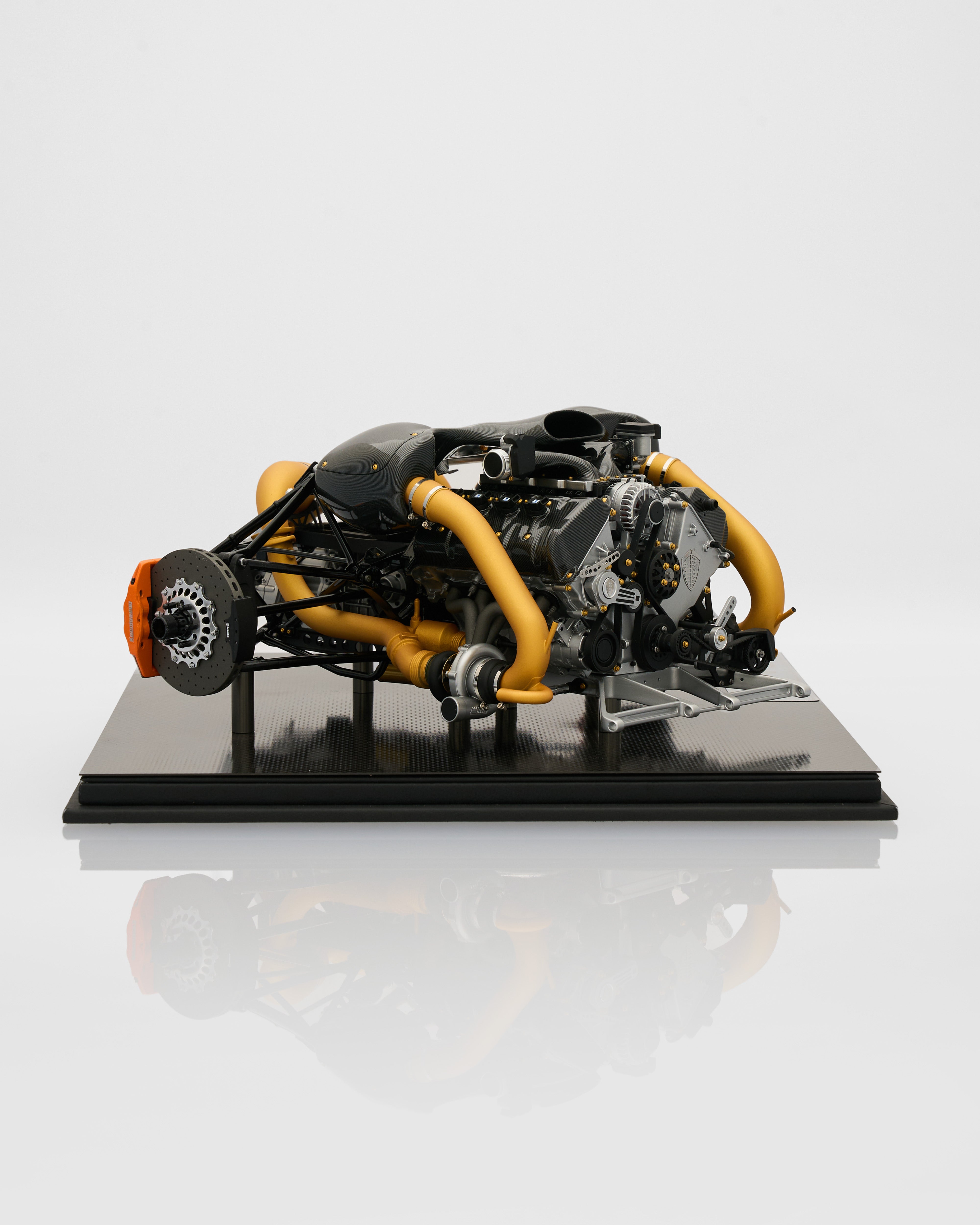 Side view of Koenigsegg One:1 Engine Scale Model highlighting intricate engine components and premium detailing
