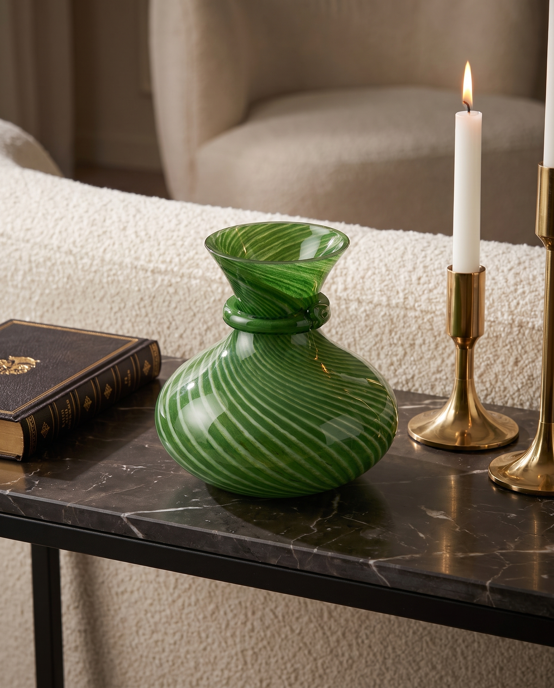 Linea Palm Green Murano Vase