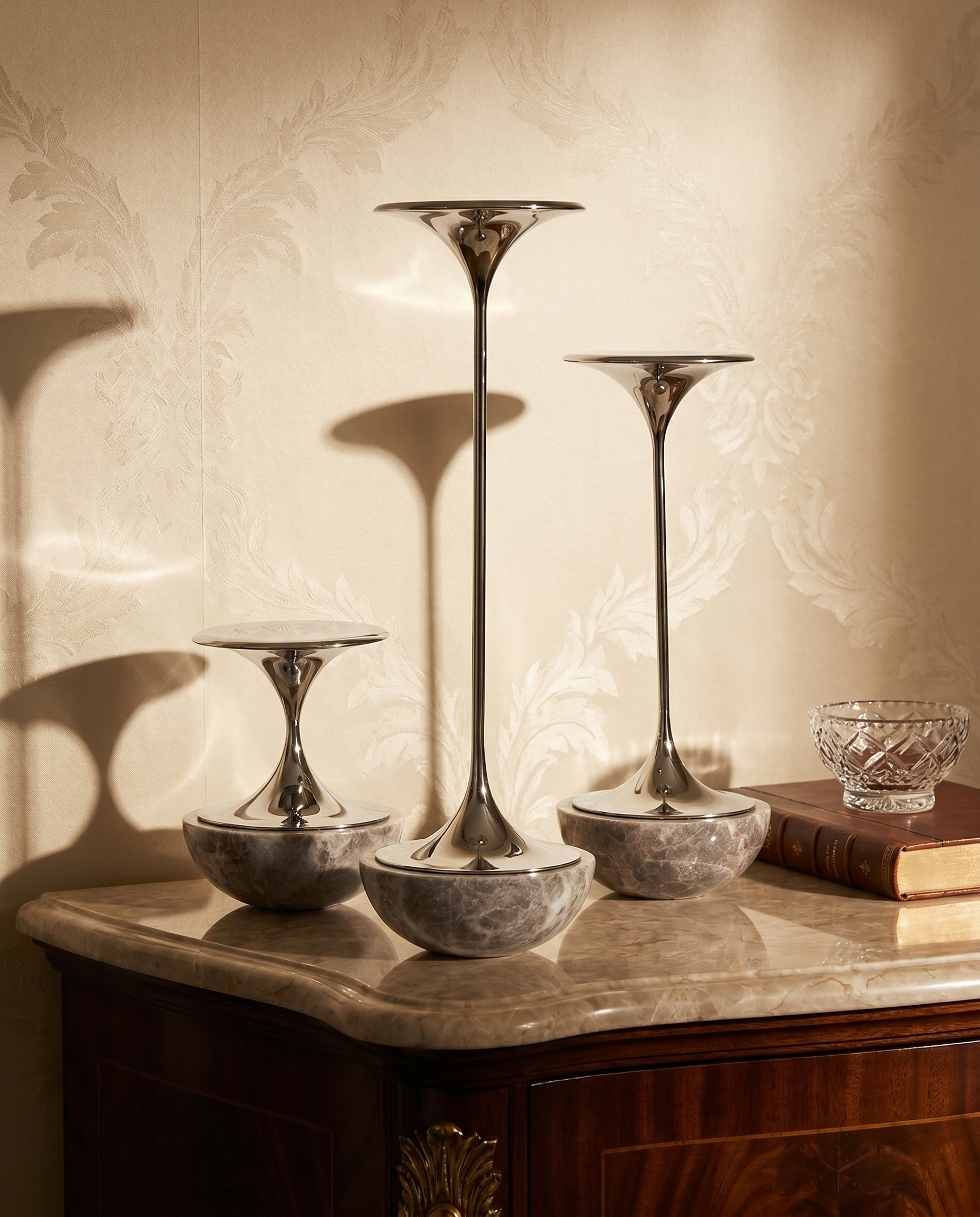 Lumior Luxury Marble & Steel Candle Holder Set