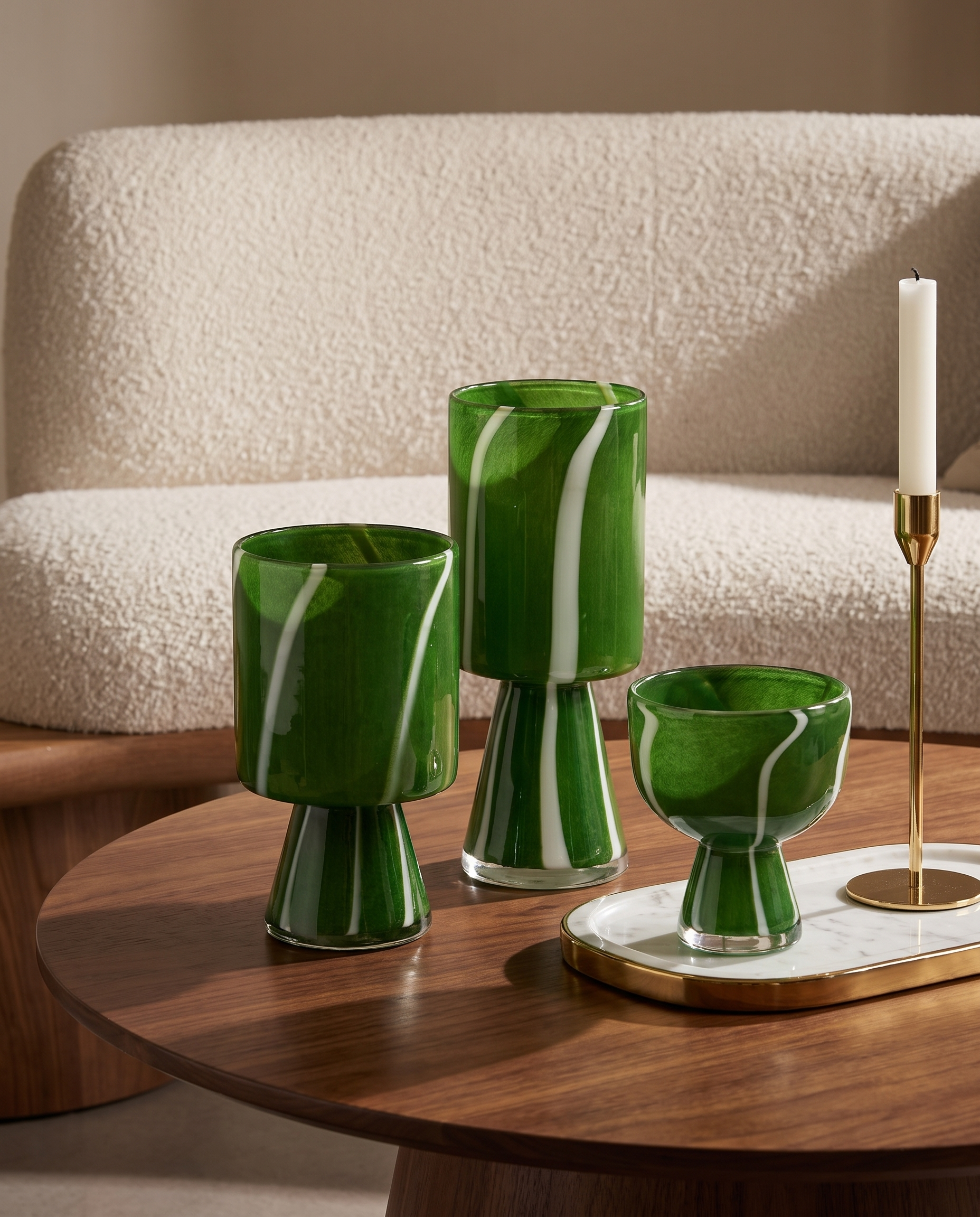 Malachite Palm Green Murano Vase Set