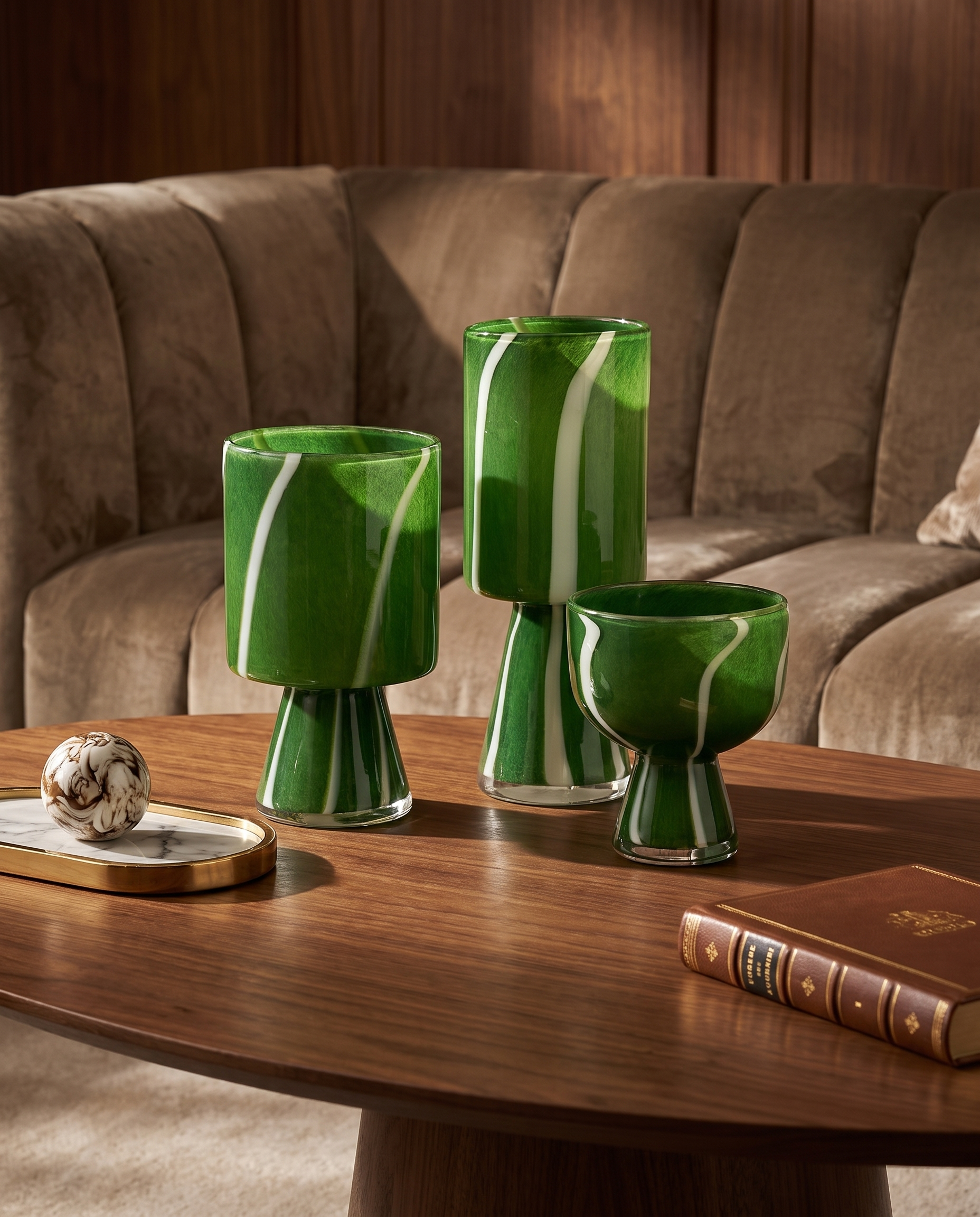 Malachite Palm Green Murano Vase Set
