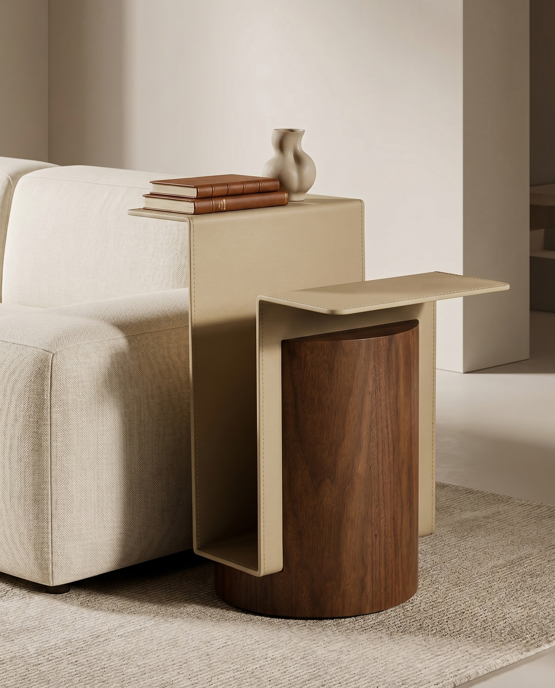 Marzelle Leather Wood Side Table